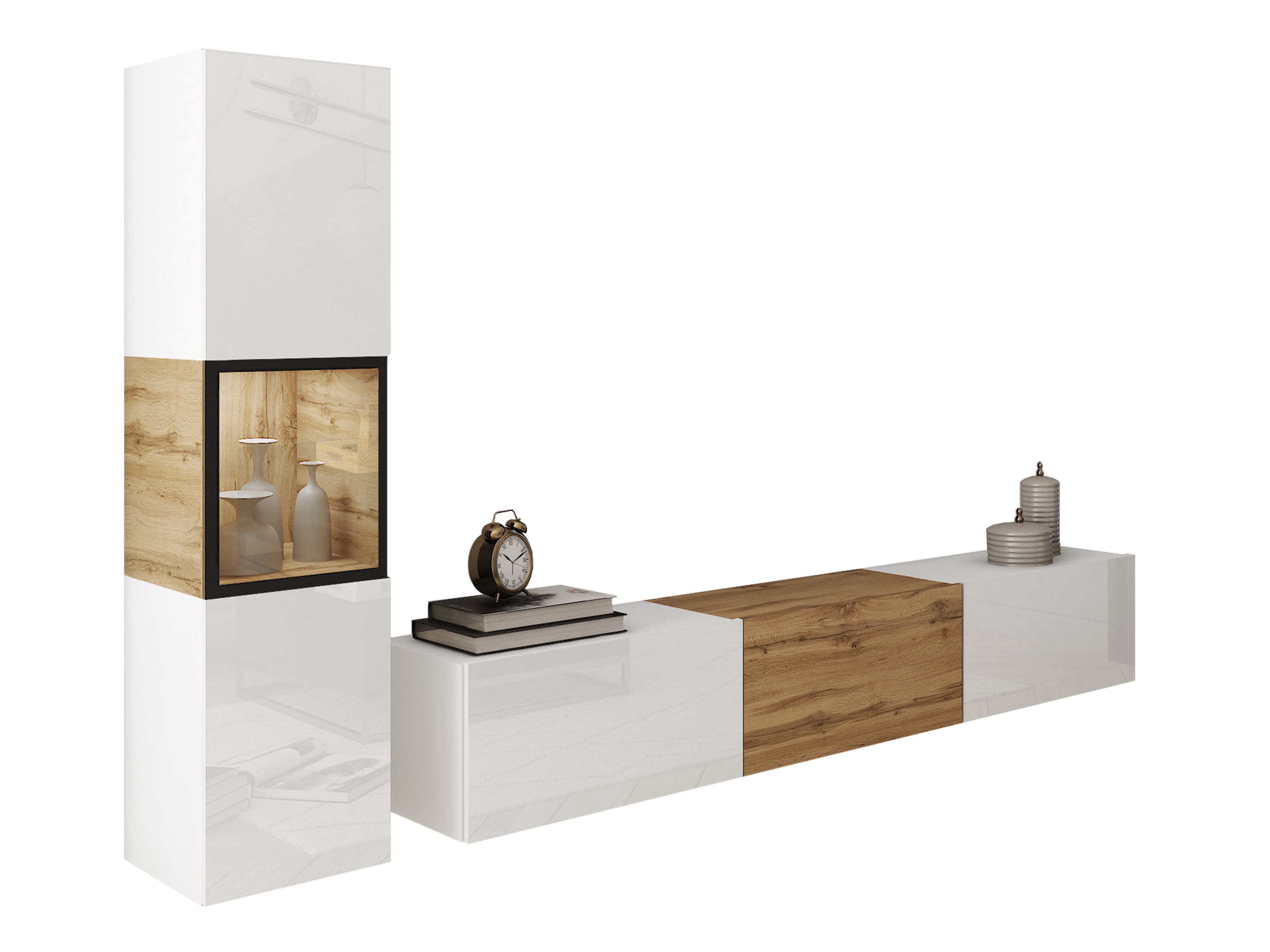 Conjunto de salón Sarasota 192 (Blanco + Roble wotan)