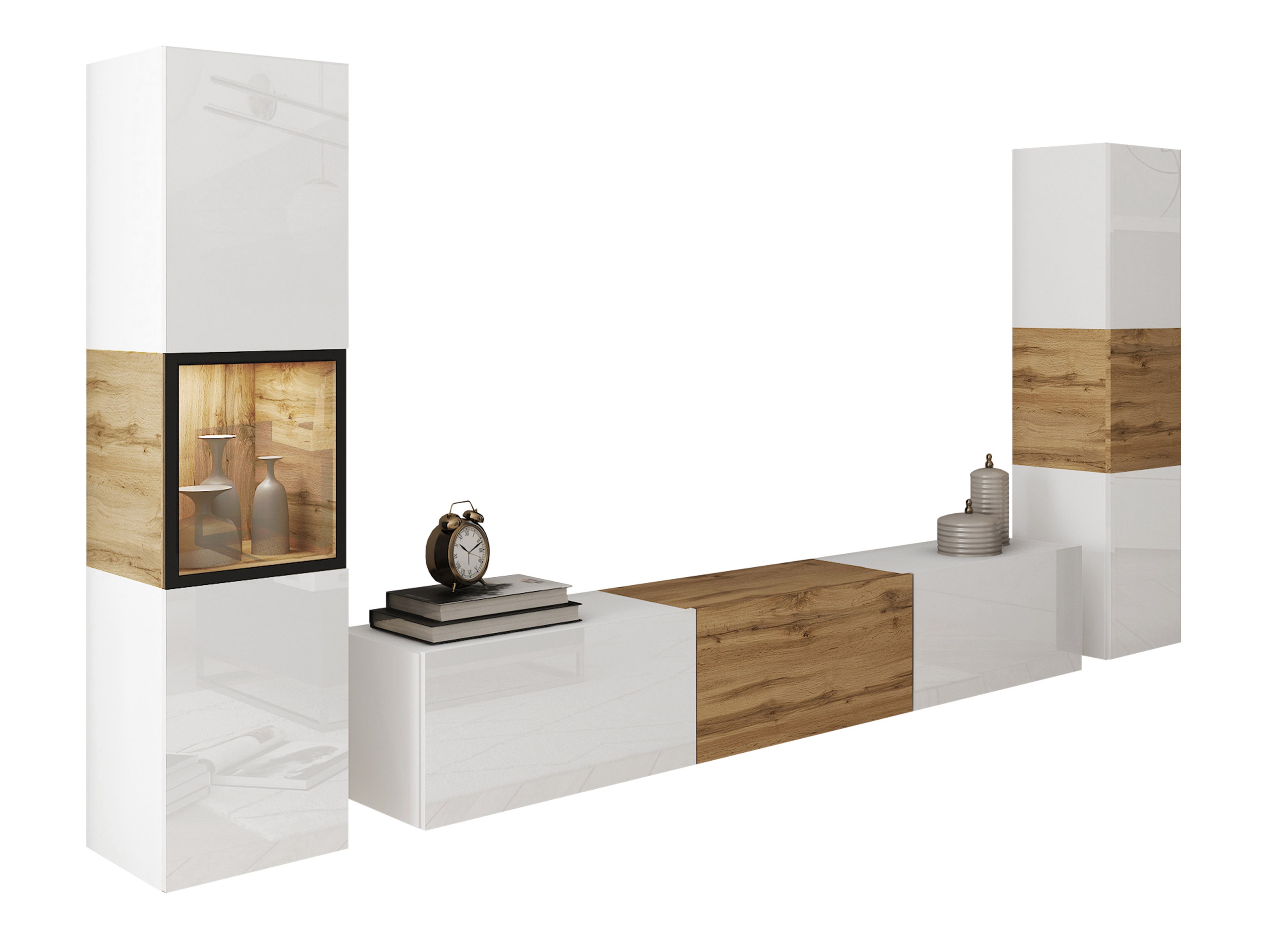 Conjunto de salón Sarasota 193 (Blanco + Roble wotan)