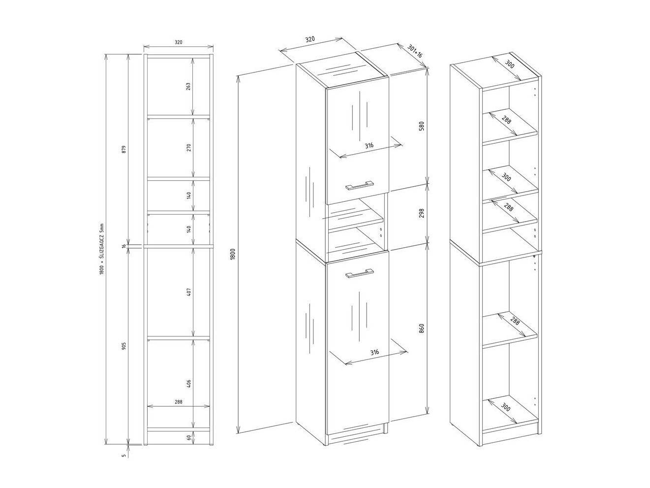 Armario de pie para baño Mandeville 152 (Antracita + Roble Artisan)