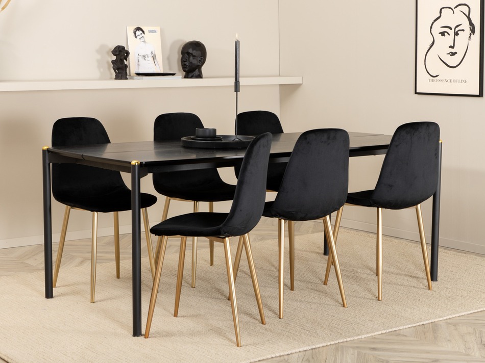 Conjunto de mesas y sillas para comedor Dallas 5016 (Negro + Dorado)