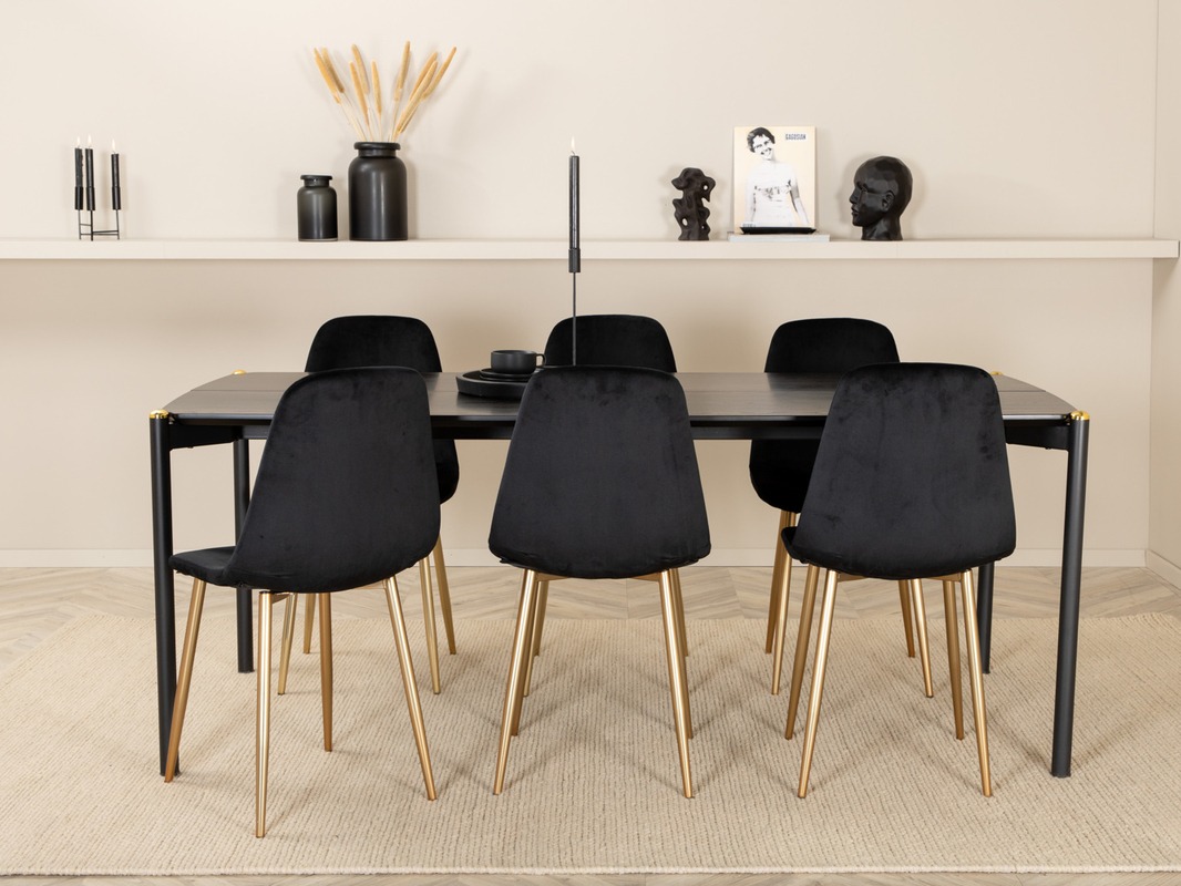 Conjunto de mesas y sillas para comedor Dallas 5016 (Negro + Dorado)