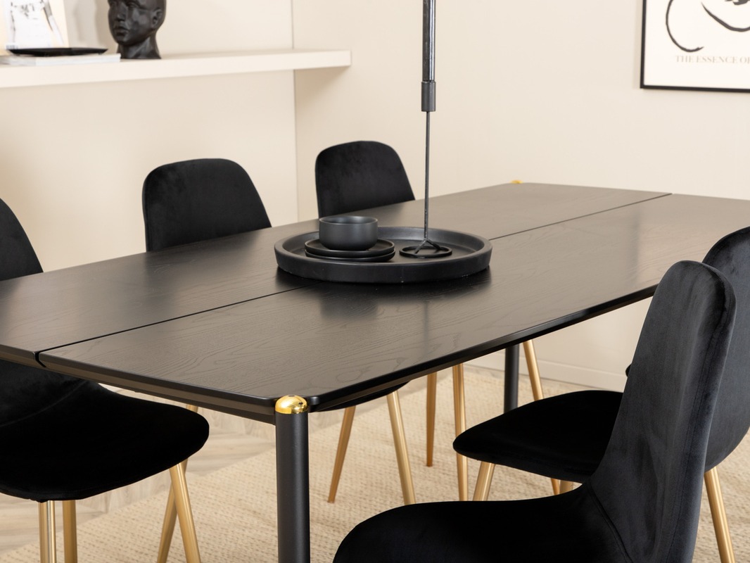 Conjunto de mesas y sillas para comedor Dallas 5016 (Negro + Dorado)