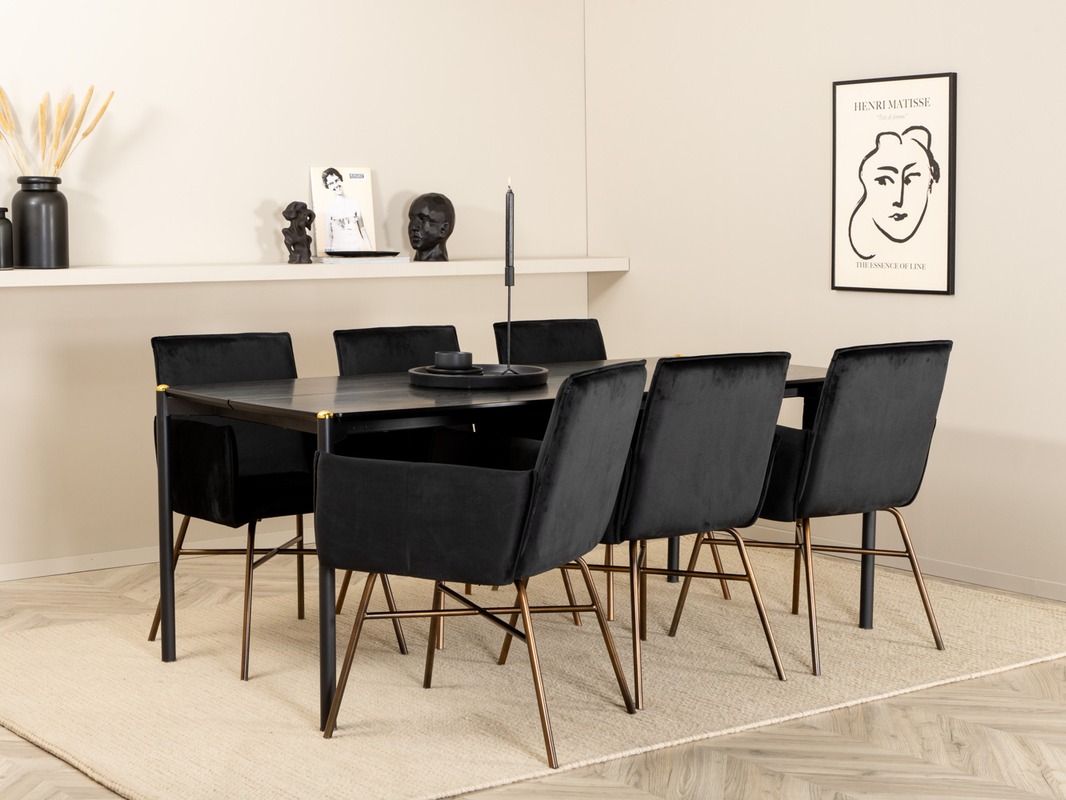 Conjunto de mesas y sillas para comedor Dallas 5034 (Negro + Cobre)