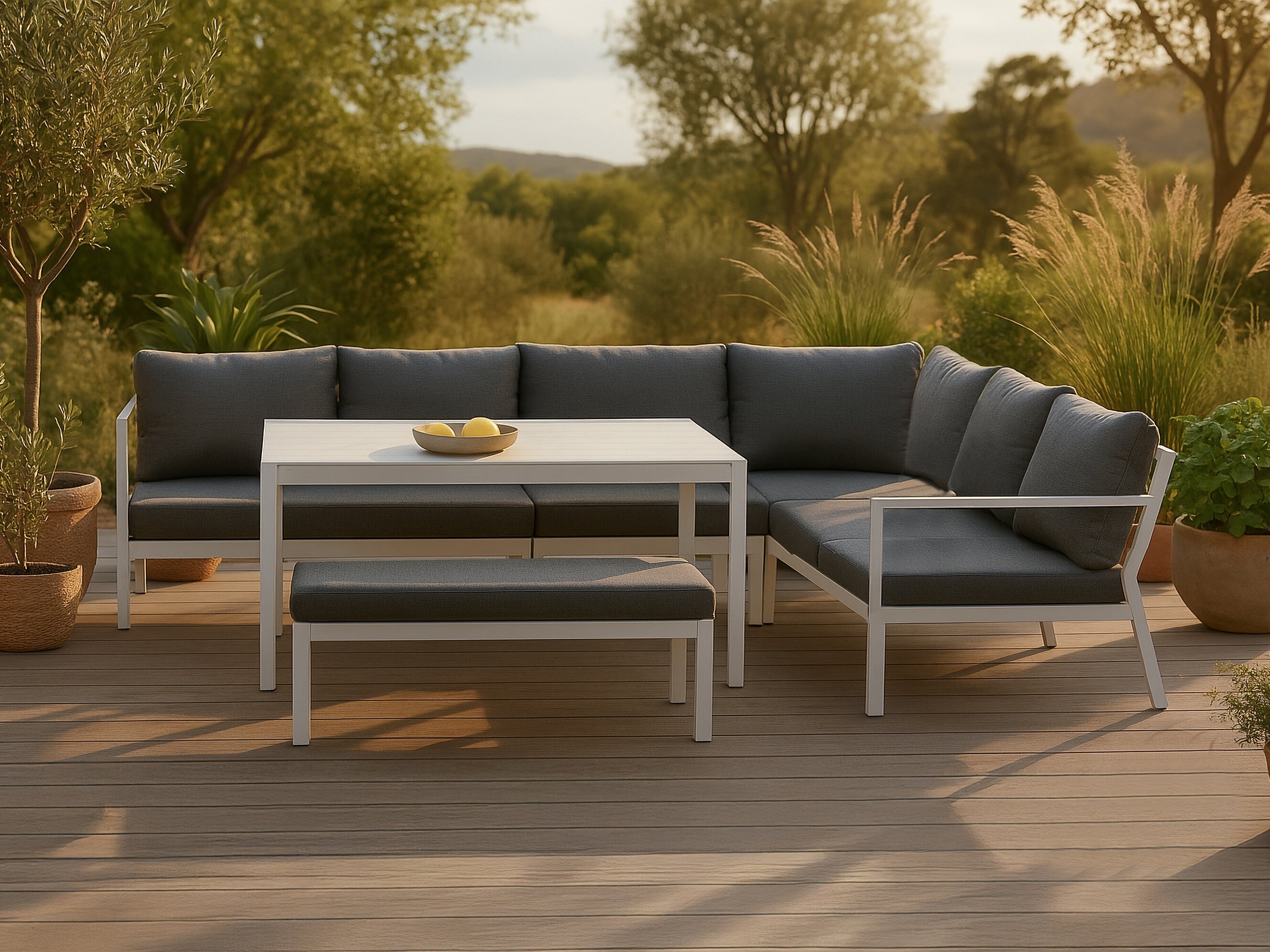 Conjunto de muebles de exterior Dallas 3119 (Blanco + Gris)