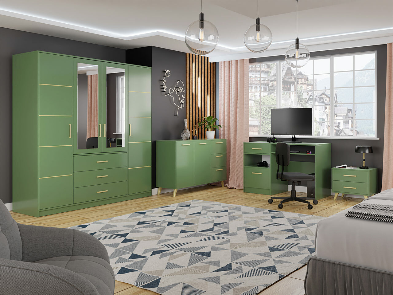 Mesa de oficina Delbalo 102 (Verde + Dorado)