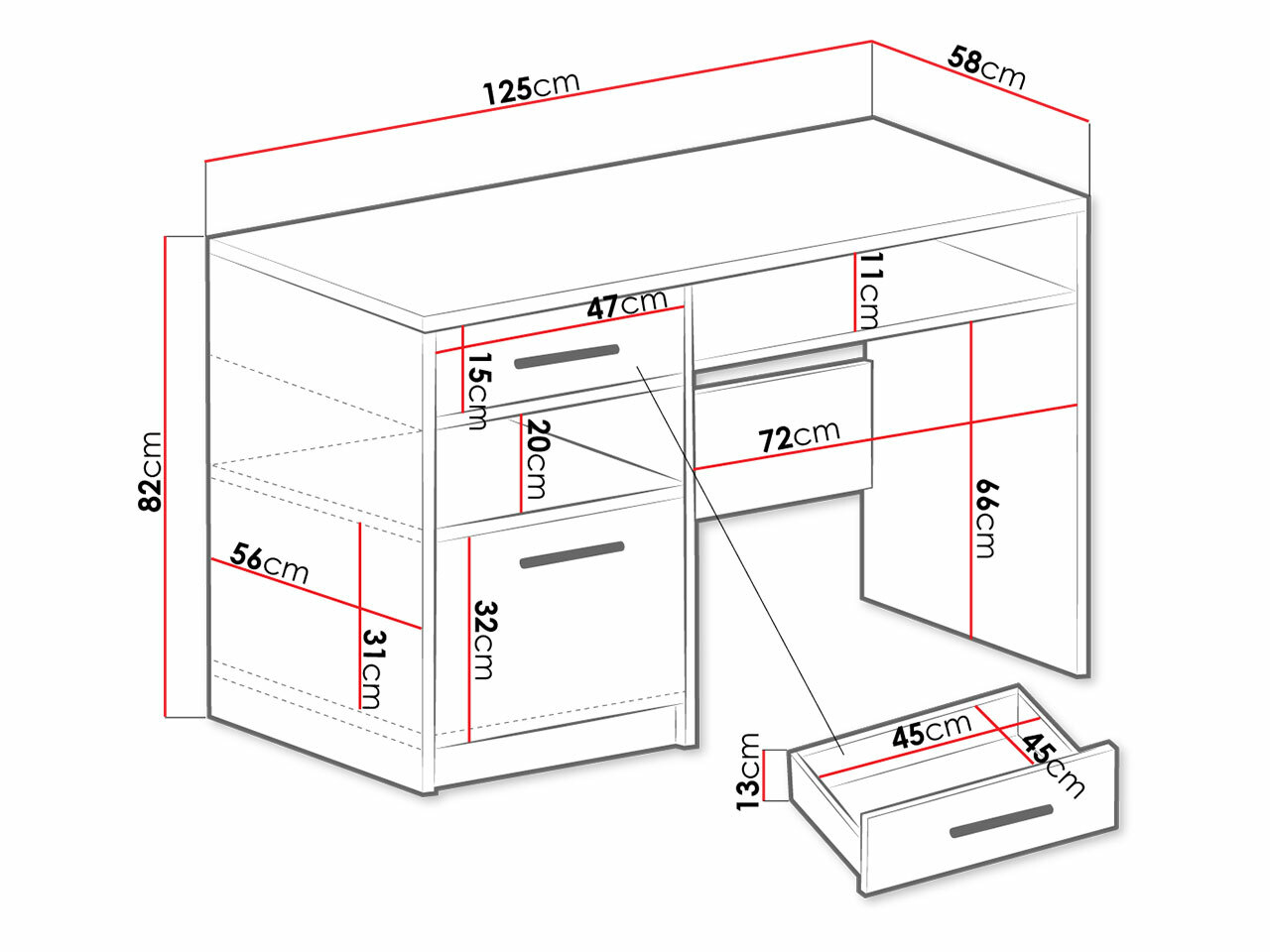 Mesa de oficina Dortivu 158 (Blanco)