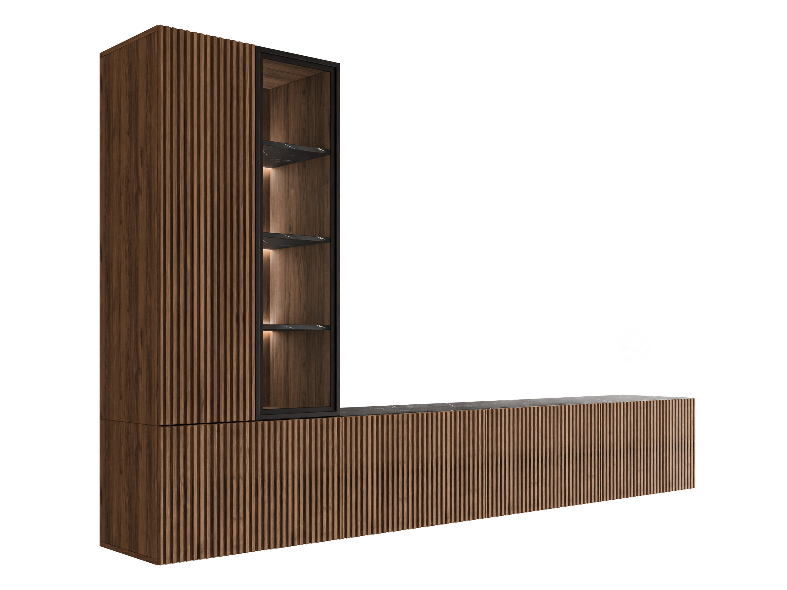 Conjunto de salón Comfivo Tutelar (Nogal + Mármol negro)