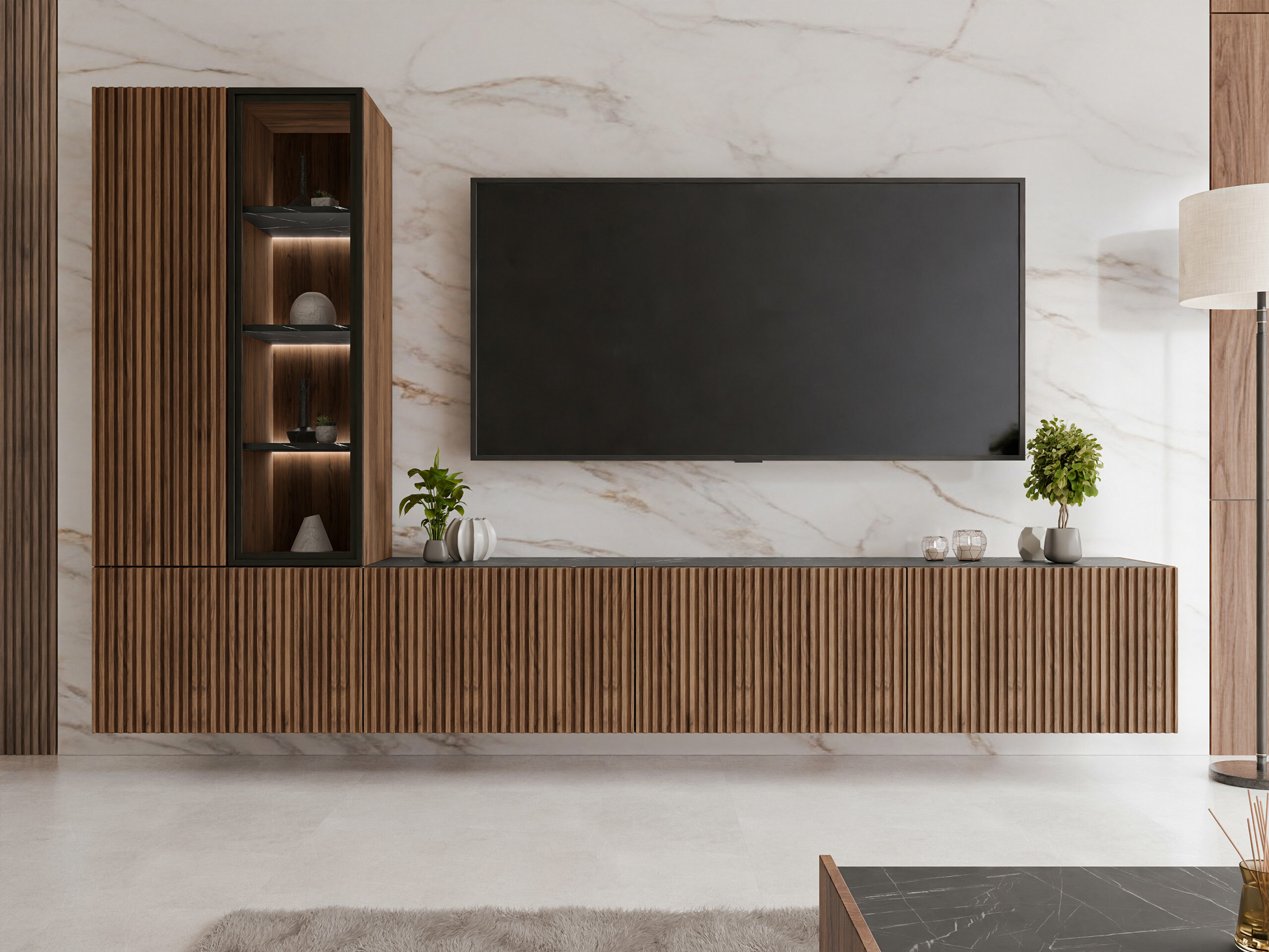 Conjunto de salón Comfivo Tutelar (Nogal + Mármol negro)