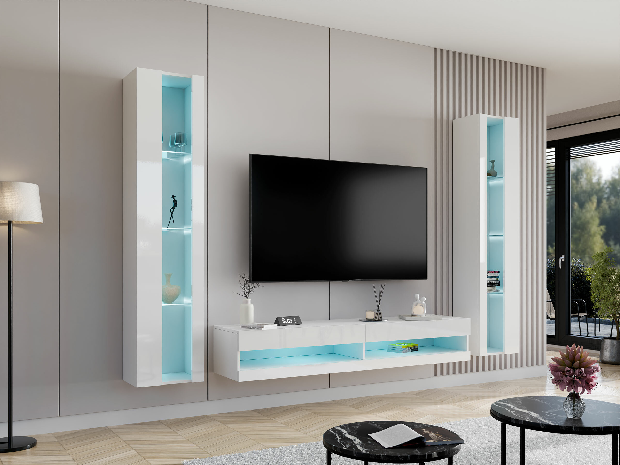 Conjunto de salón Vilrin V (Blanco + Blanco brillante)