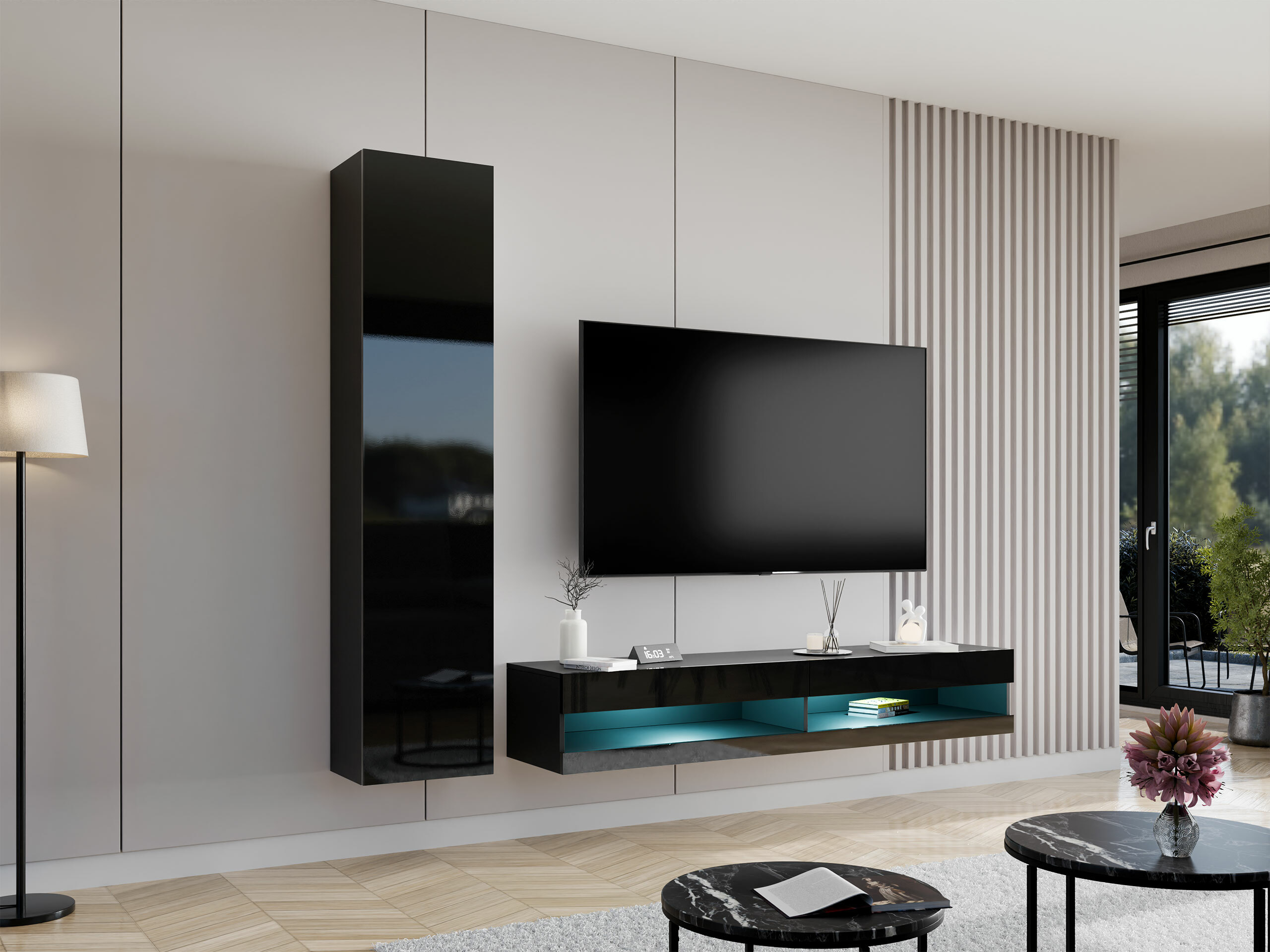 Conjunto de salón Vilrin VI (Negro + Negro brillante)