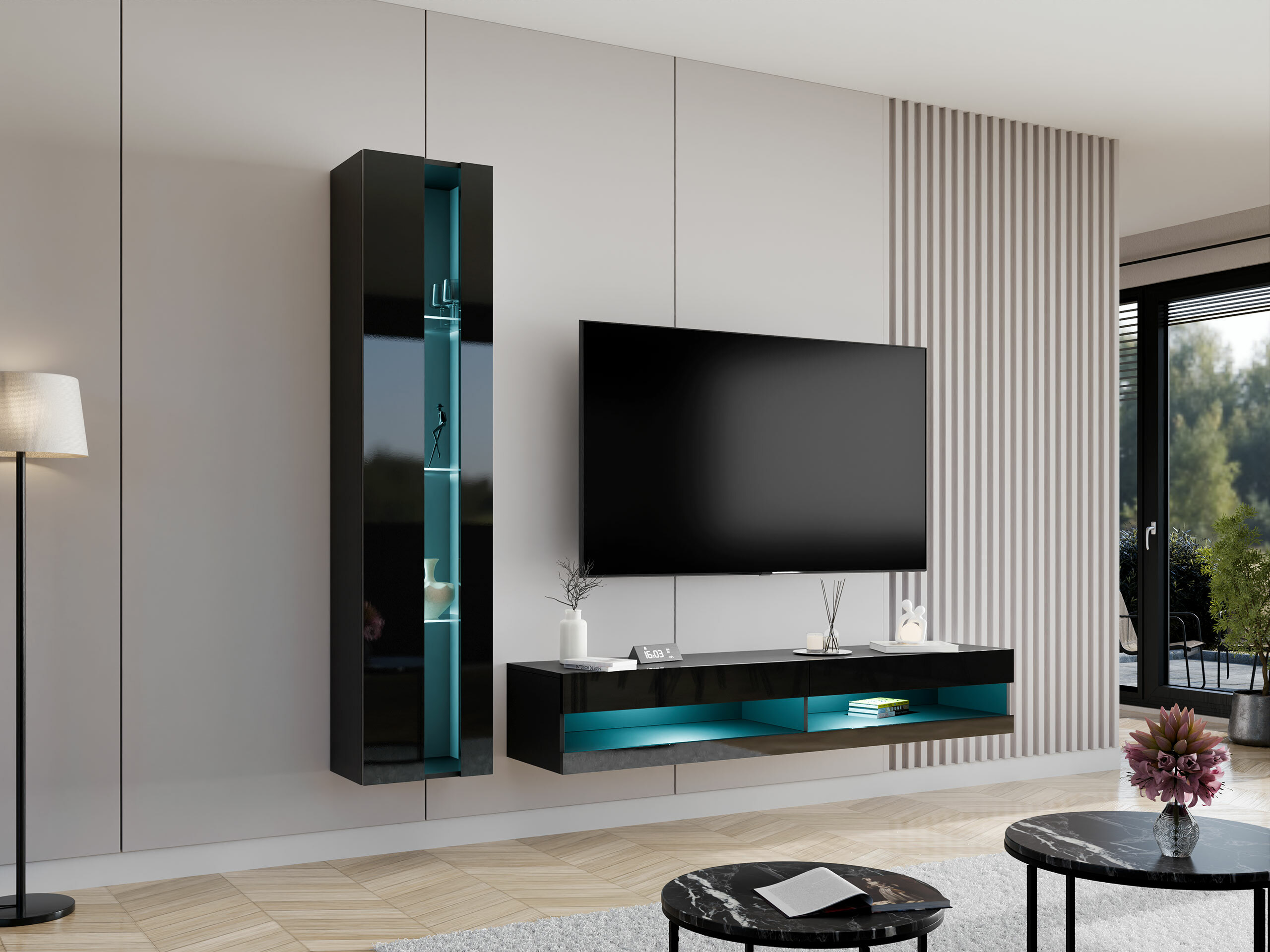 Conjunto de salón Vilrin VIII (Negro + Negro brillante)