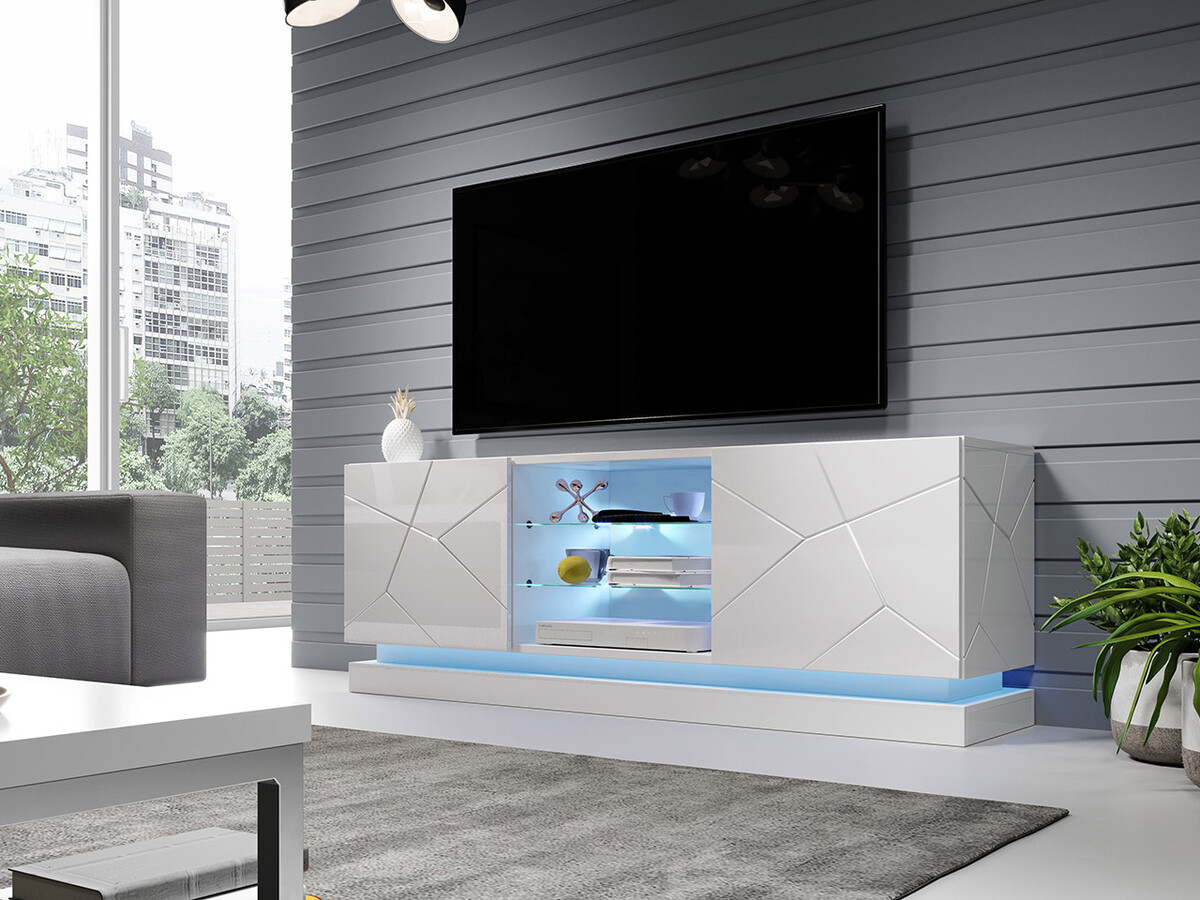 Mueble TV Charlotte 127 (Blanco + Blanco brillante)