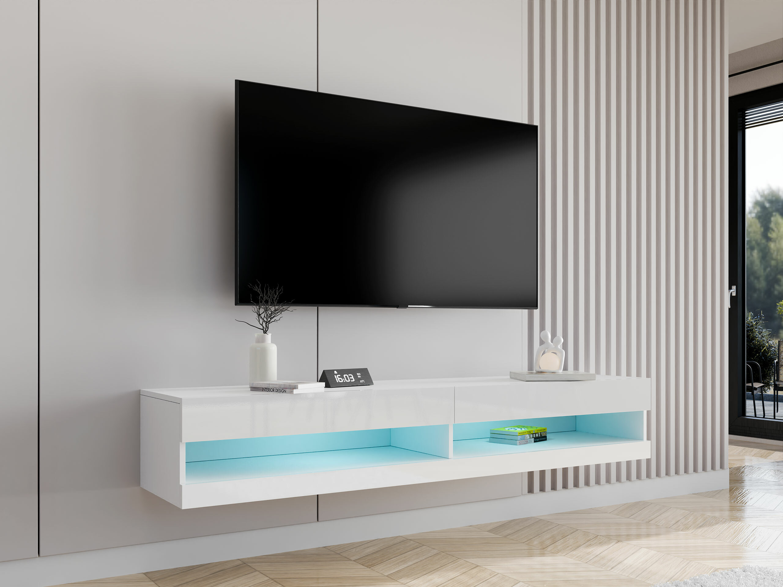 Mueble TV Venenou 120 (Blanco + Blanco brillante)