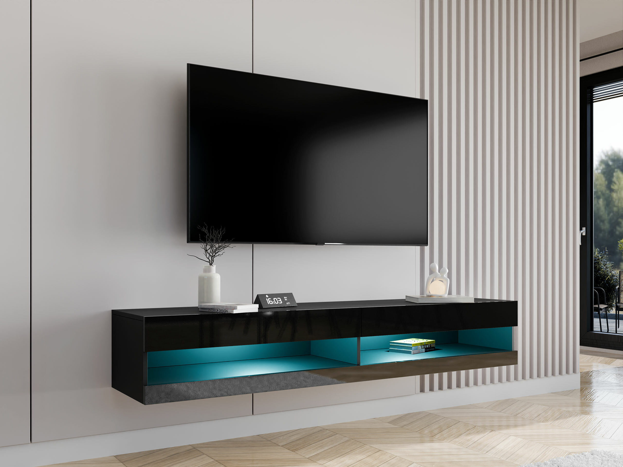 Mueble TV Venenou 120 (Negro + Negro brillante)