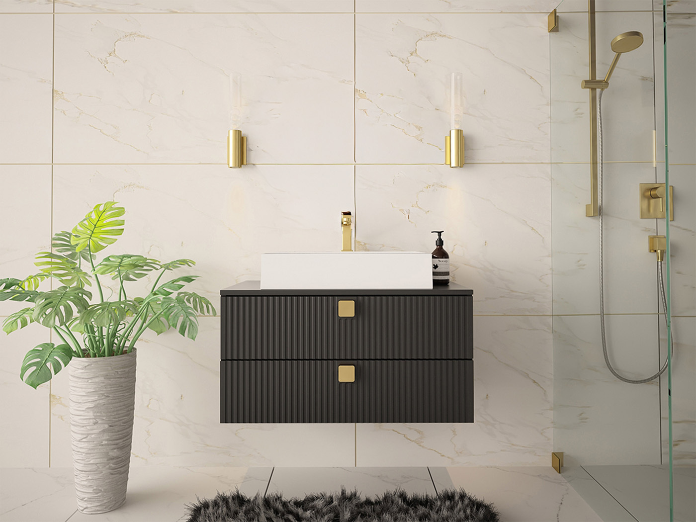 Armario de baño colgante para lavabo Panium (Negro)