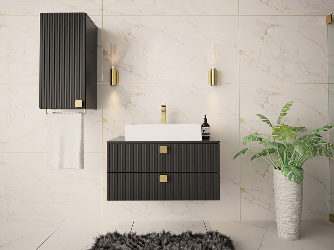 Conjunto de mueble de baño Orlvera 104 (Negro)