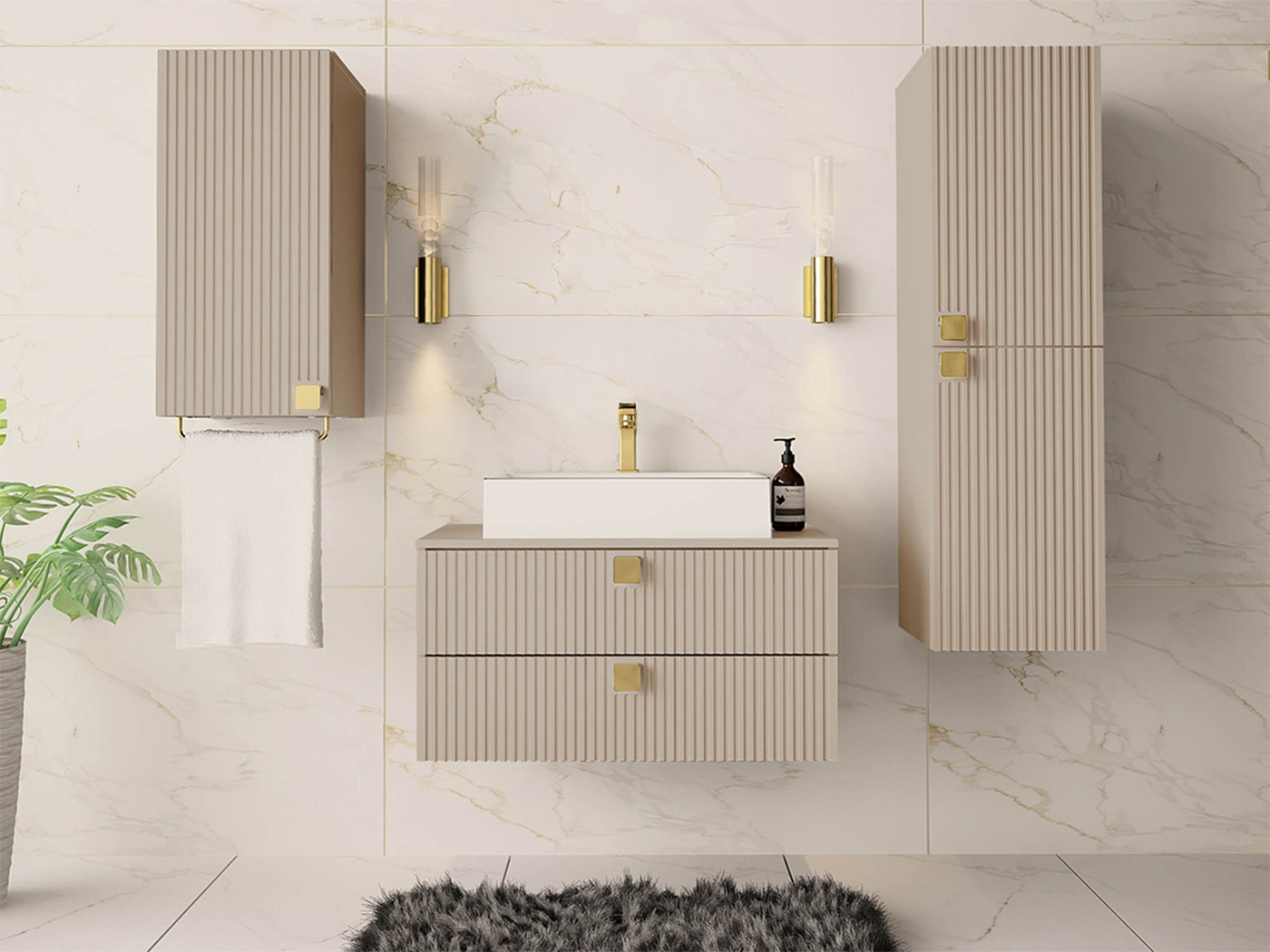 Conjunto de mueble de baño Panium II (De color marrón claro)