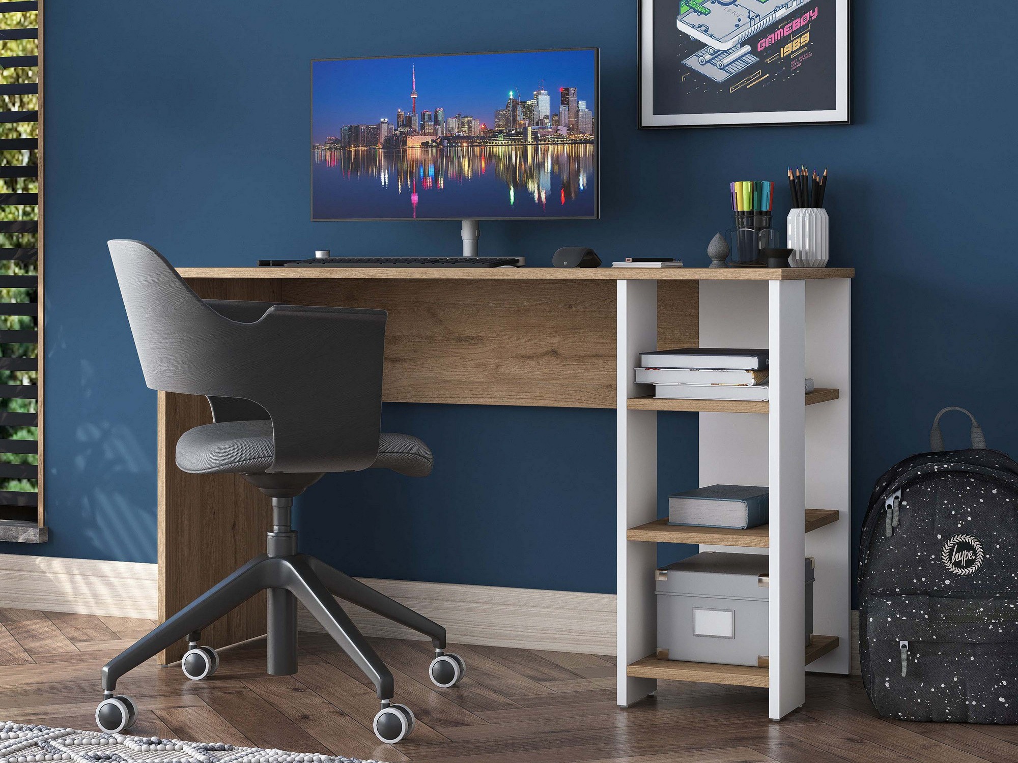 Mesa de oficina Catdelu 109 (Blanco + Nogal)