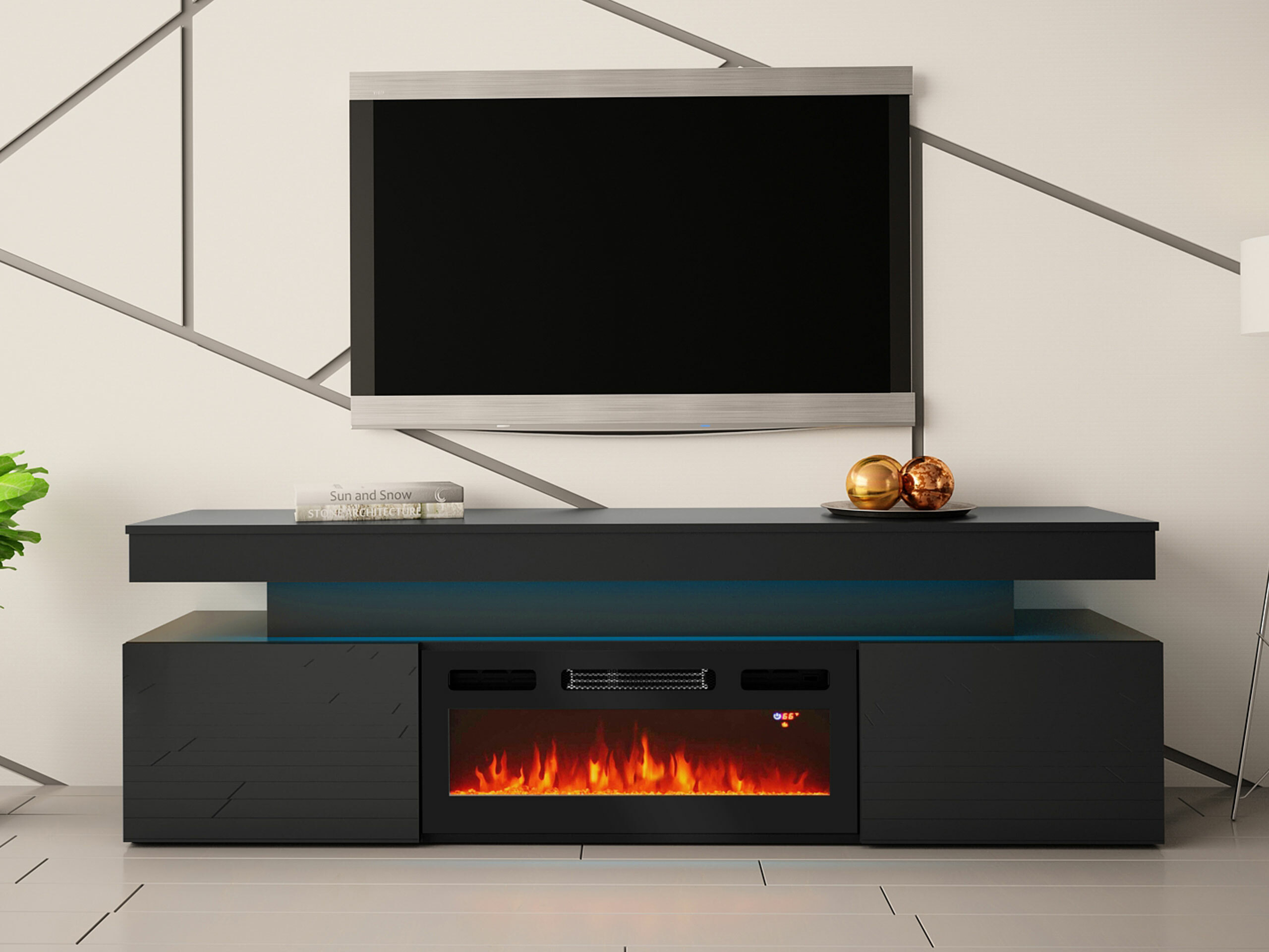 Mueble TV Monfero 104 (Negro + Negro brillante)