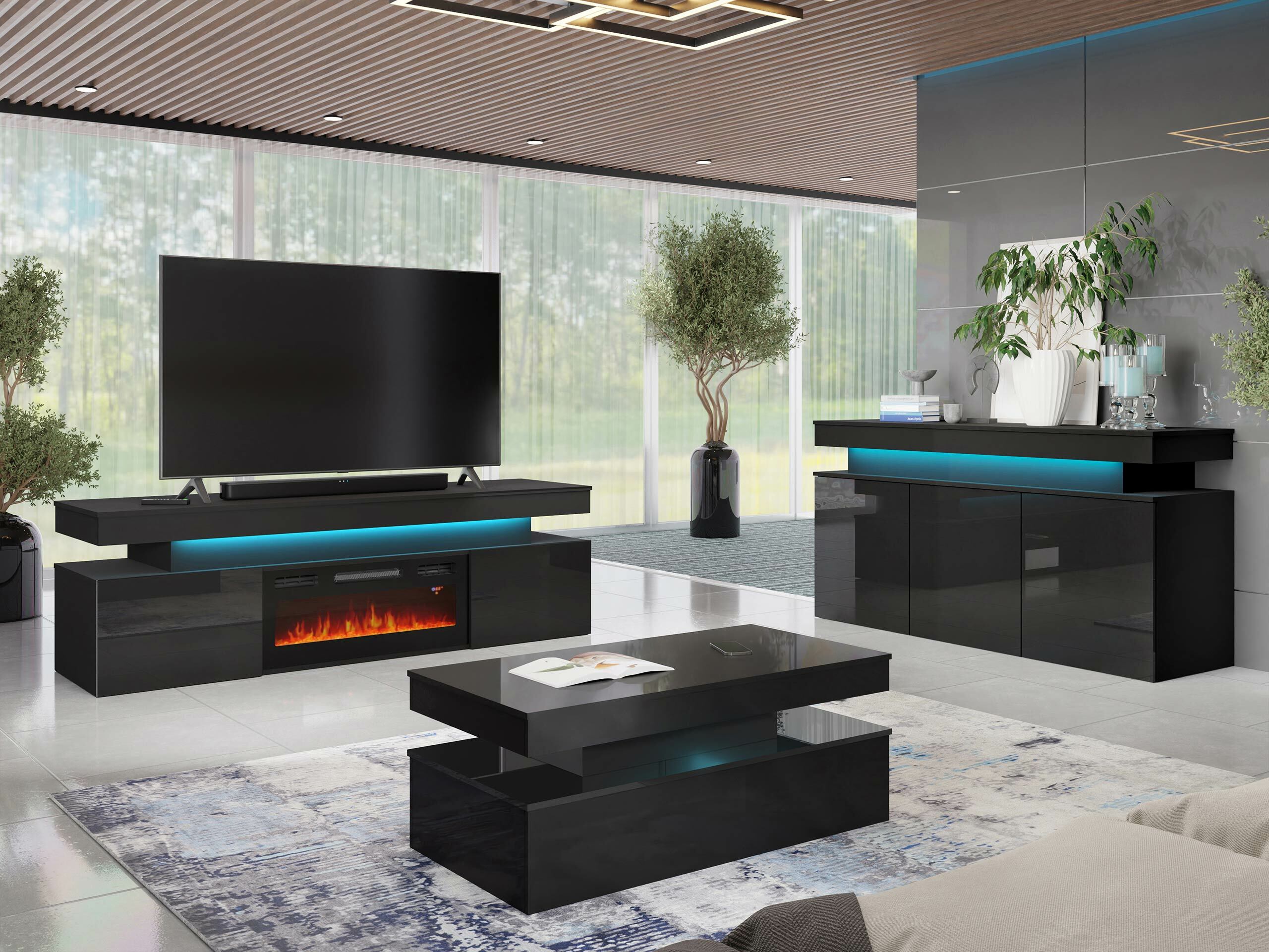 Mueble TV Monfero 104 (Negro + Negro brillante)