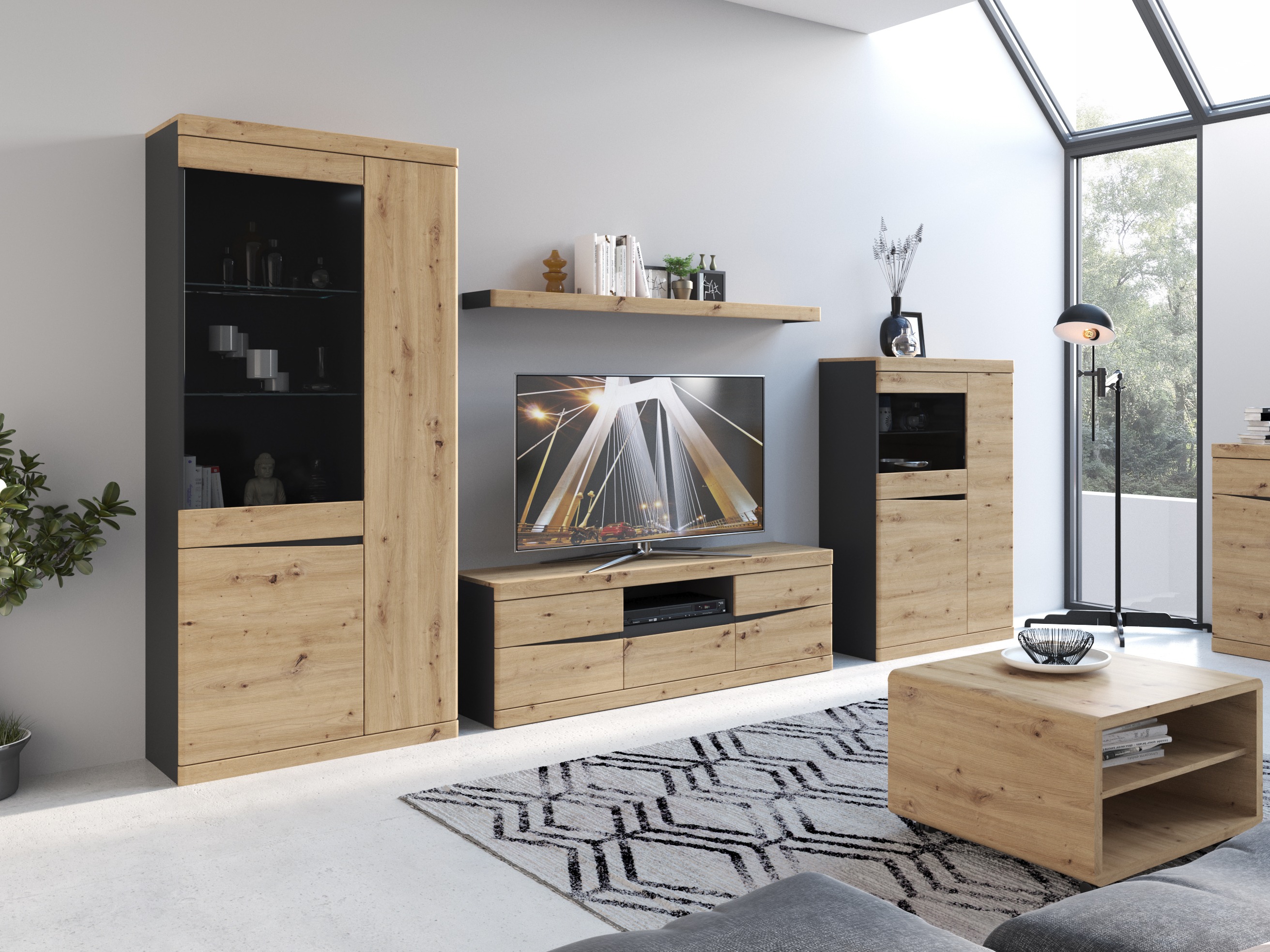 Estantería Venlori 128 (Antracita + Roble Artisan)