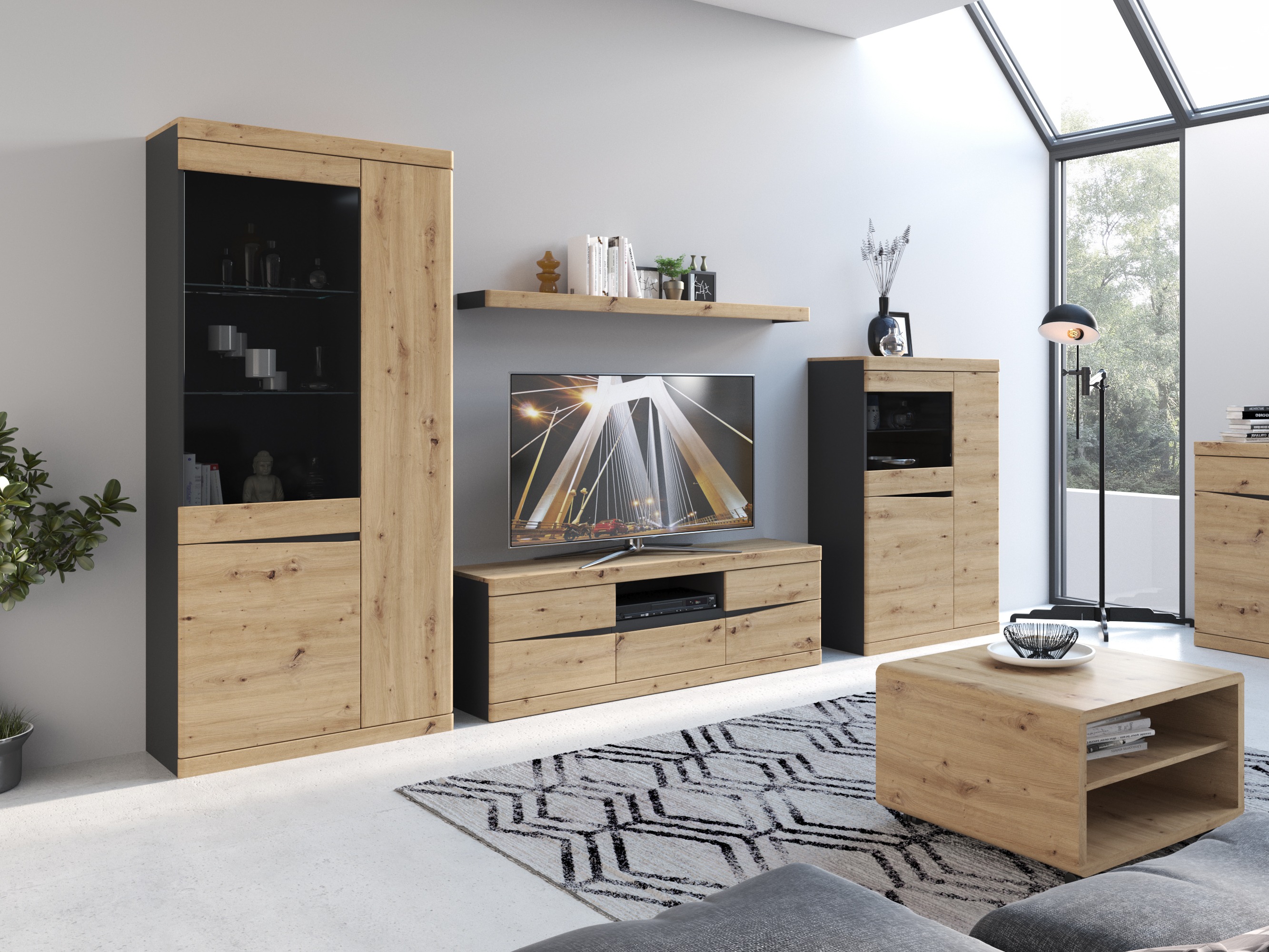 Estantería Venlori 129 (Antracita + Roble Artisan)