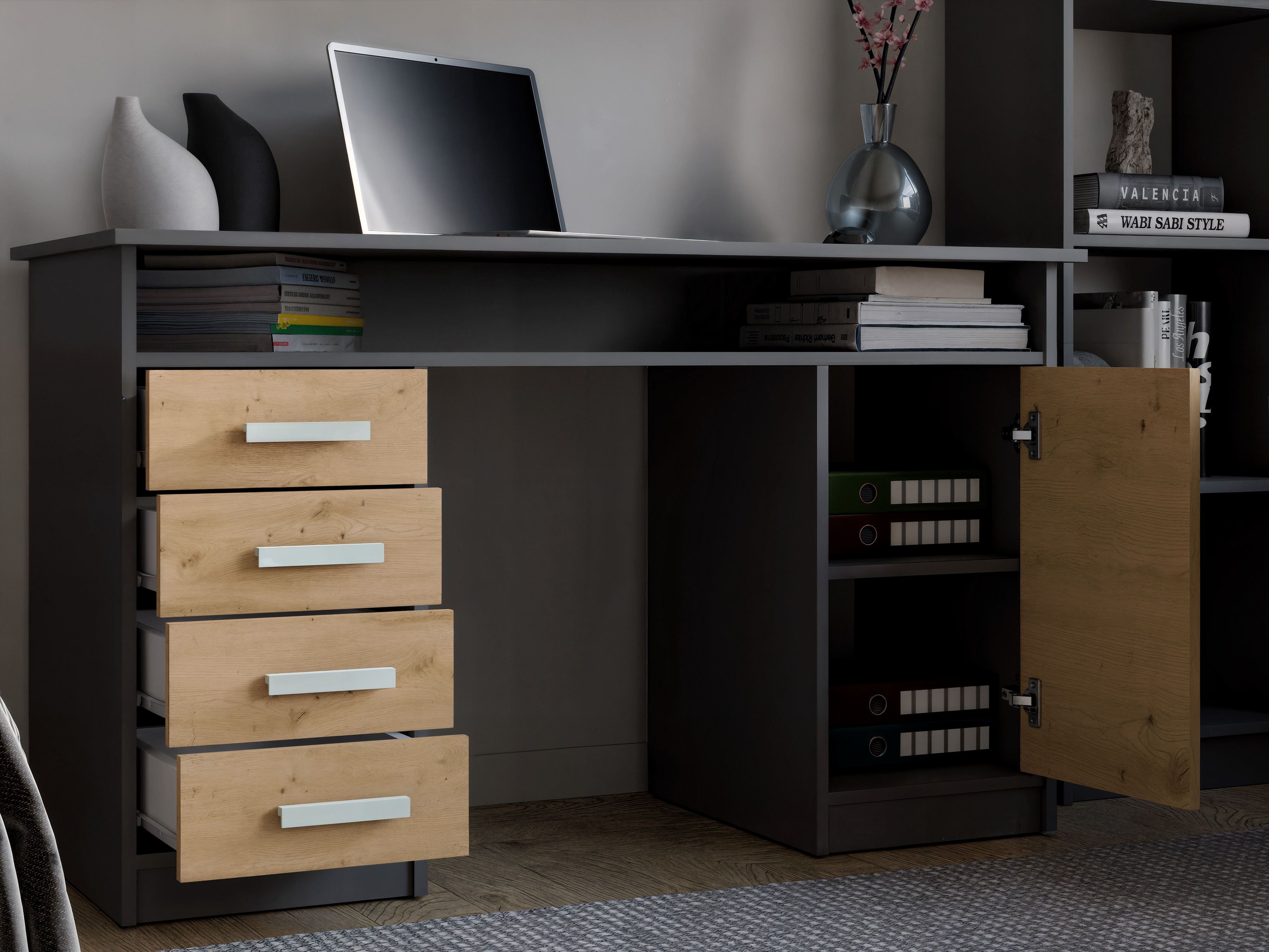 Mesa de oficina Mandeville 329 (Roble Artisan + Antracita)