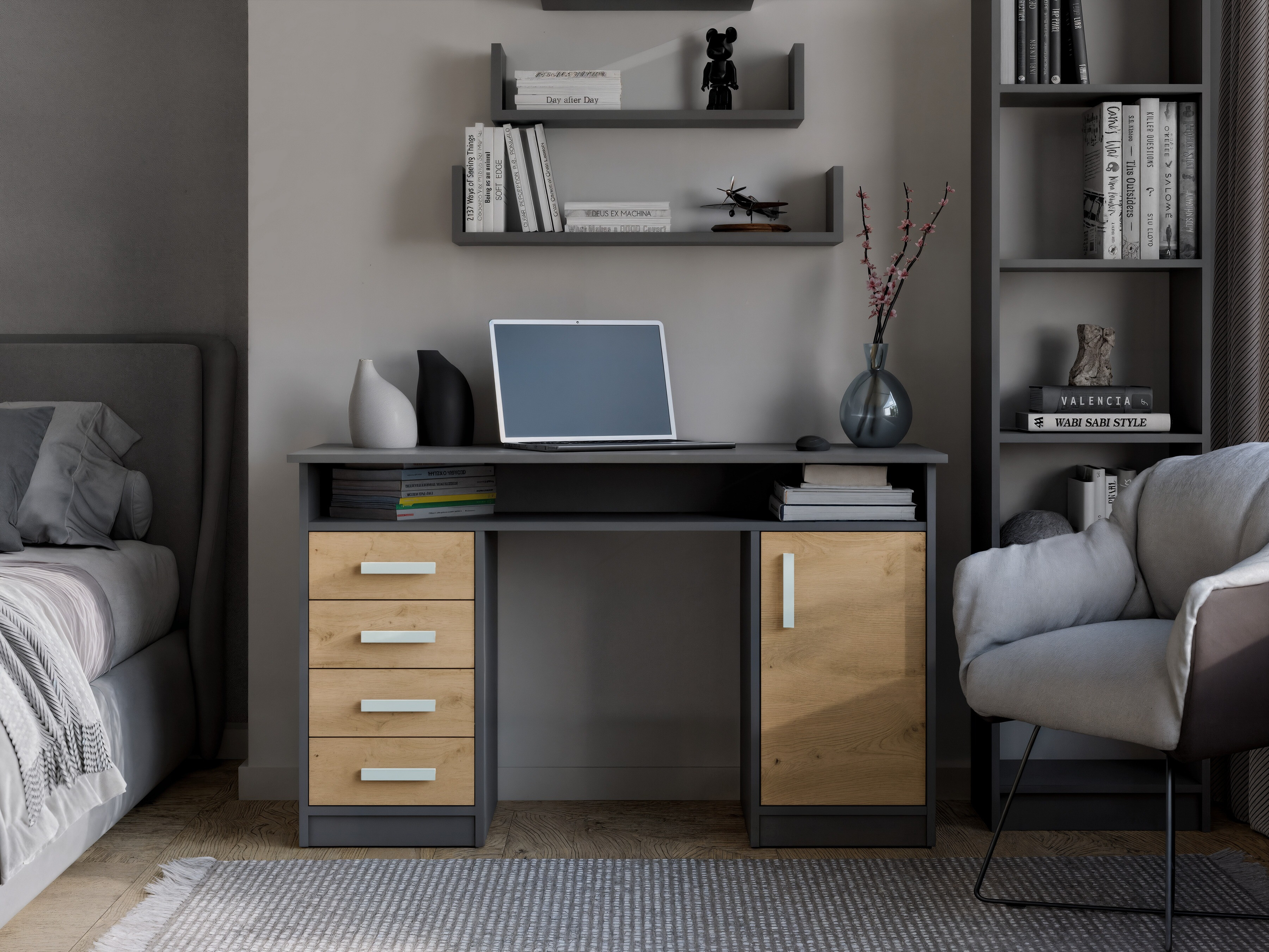 Mesa de oficina Mandeville 329 (Roble Artisan + Antracita)