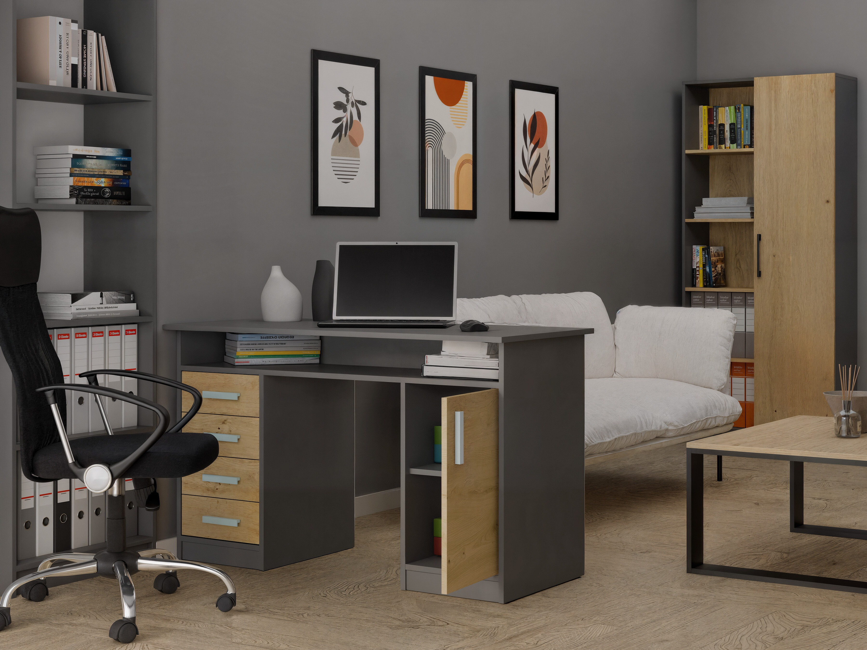 Mesa de oficina Mandeville 329 (Roble Artisan + Antracita)