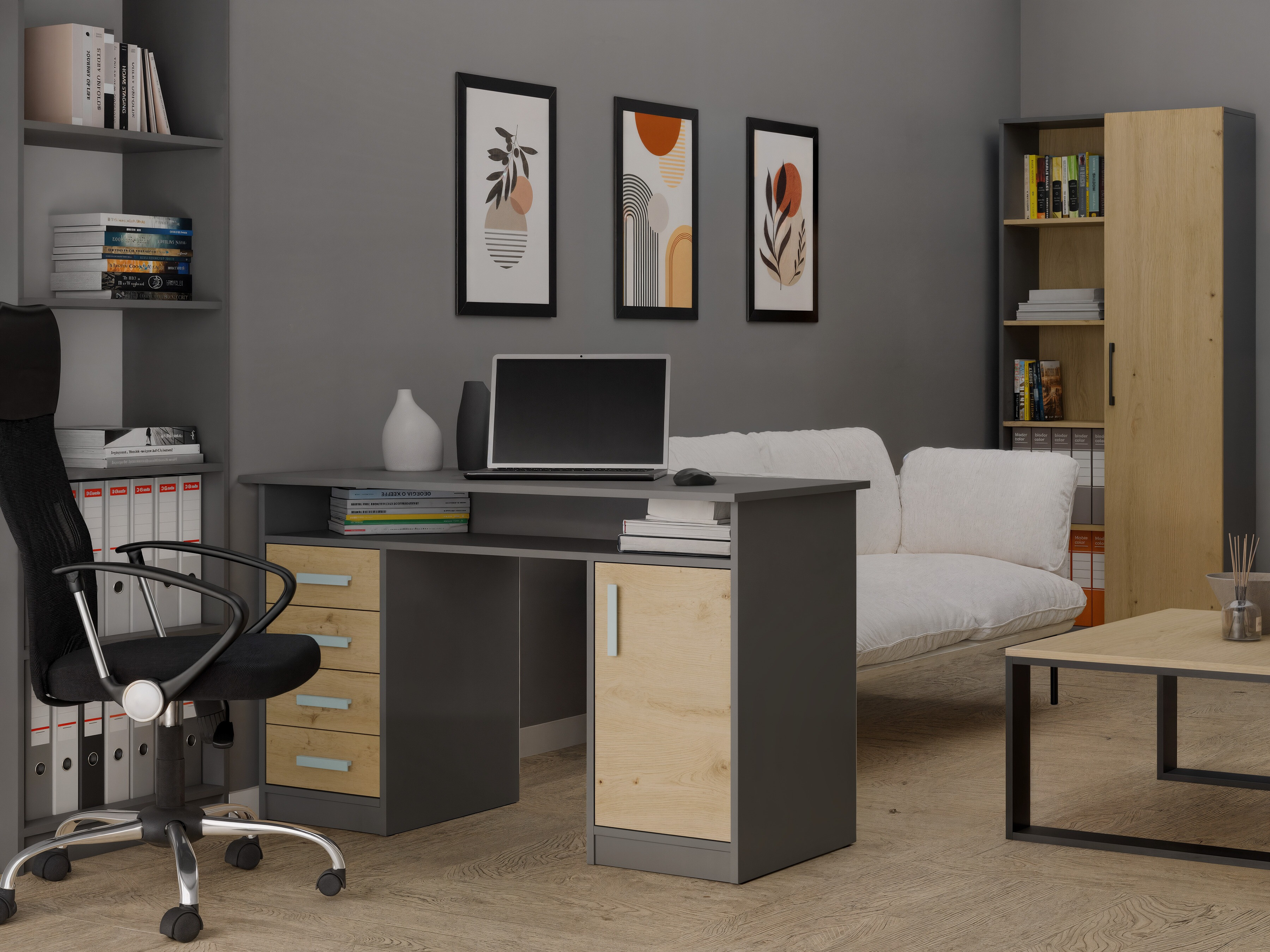 Mesa de oficina Mandeville 329 (Roble Artisan + Antracita)