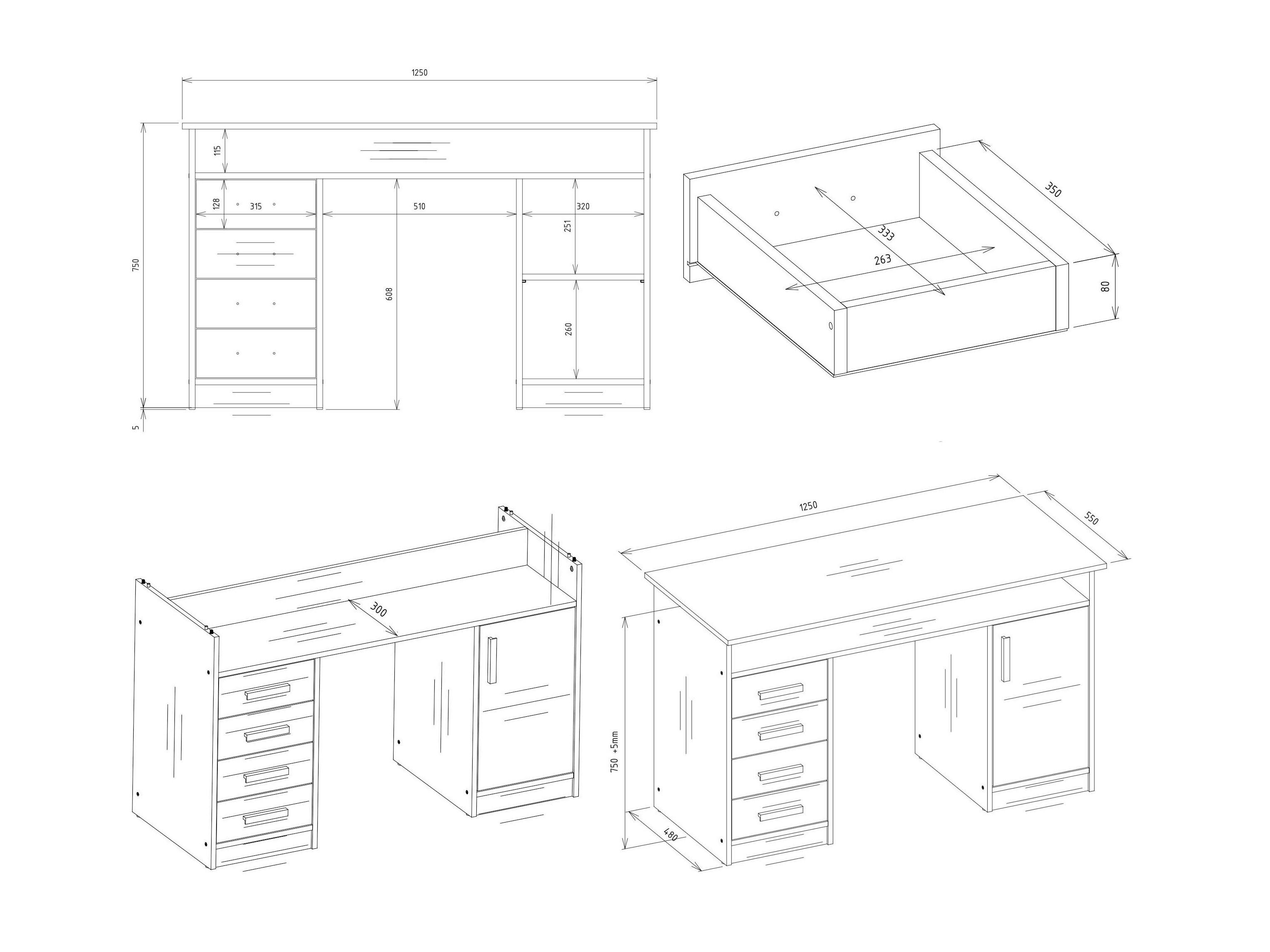 Mesa de oficina Mandeville 329 (Roble Artisan + Antracita)