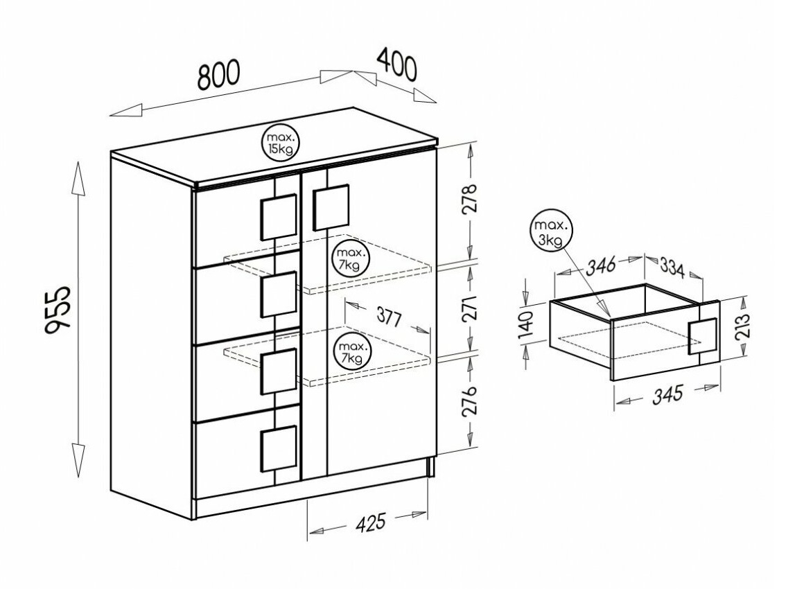 Cómoda Elmenou 102 (Blanco + Antracita)