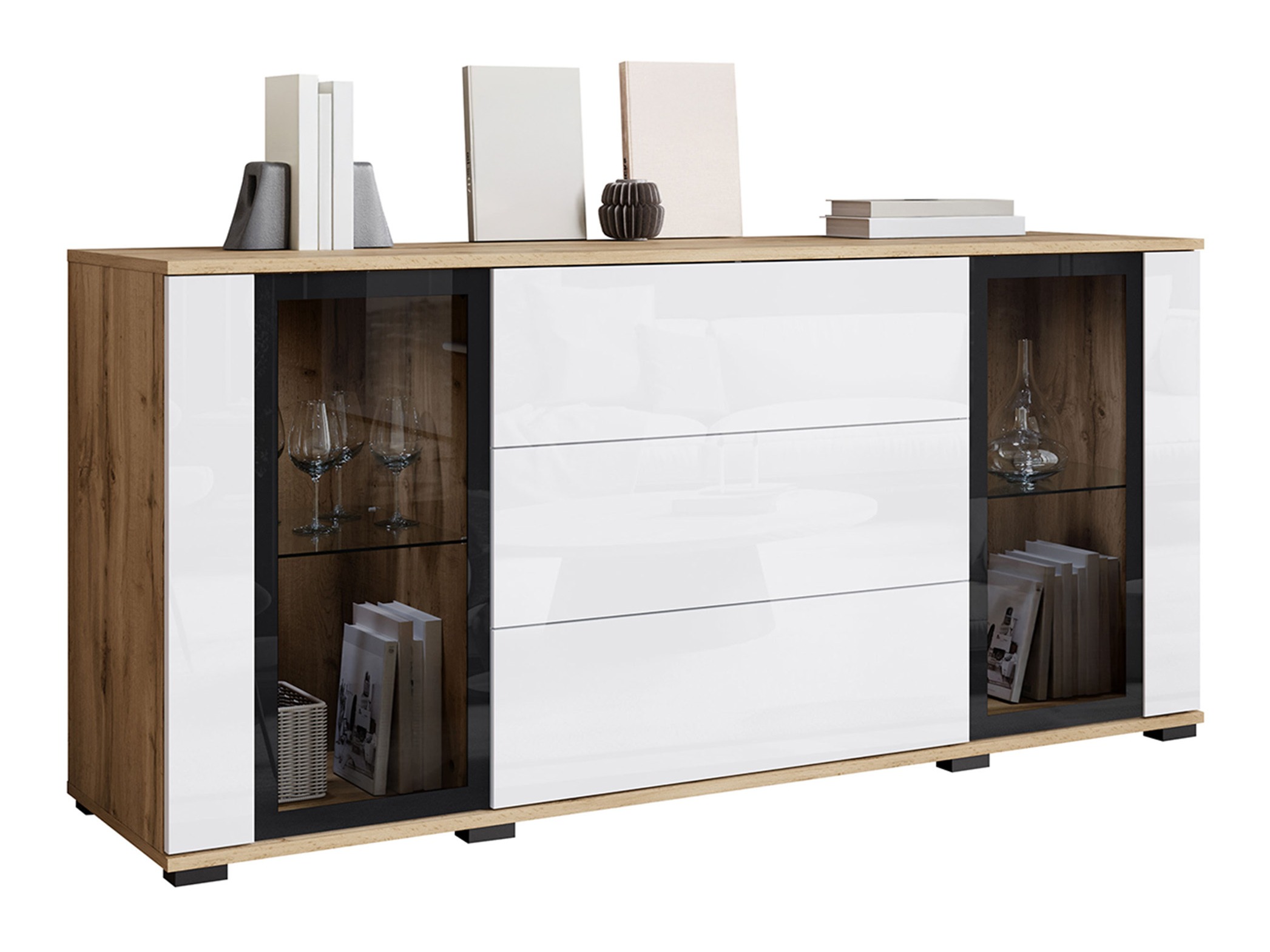 Cómoda Torcame 101 (Roble wotan + Blanco brillante)