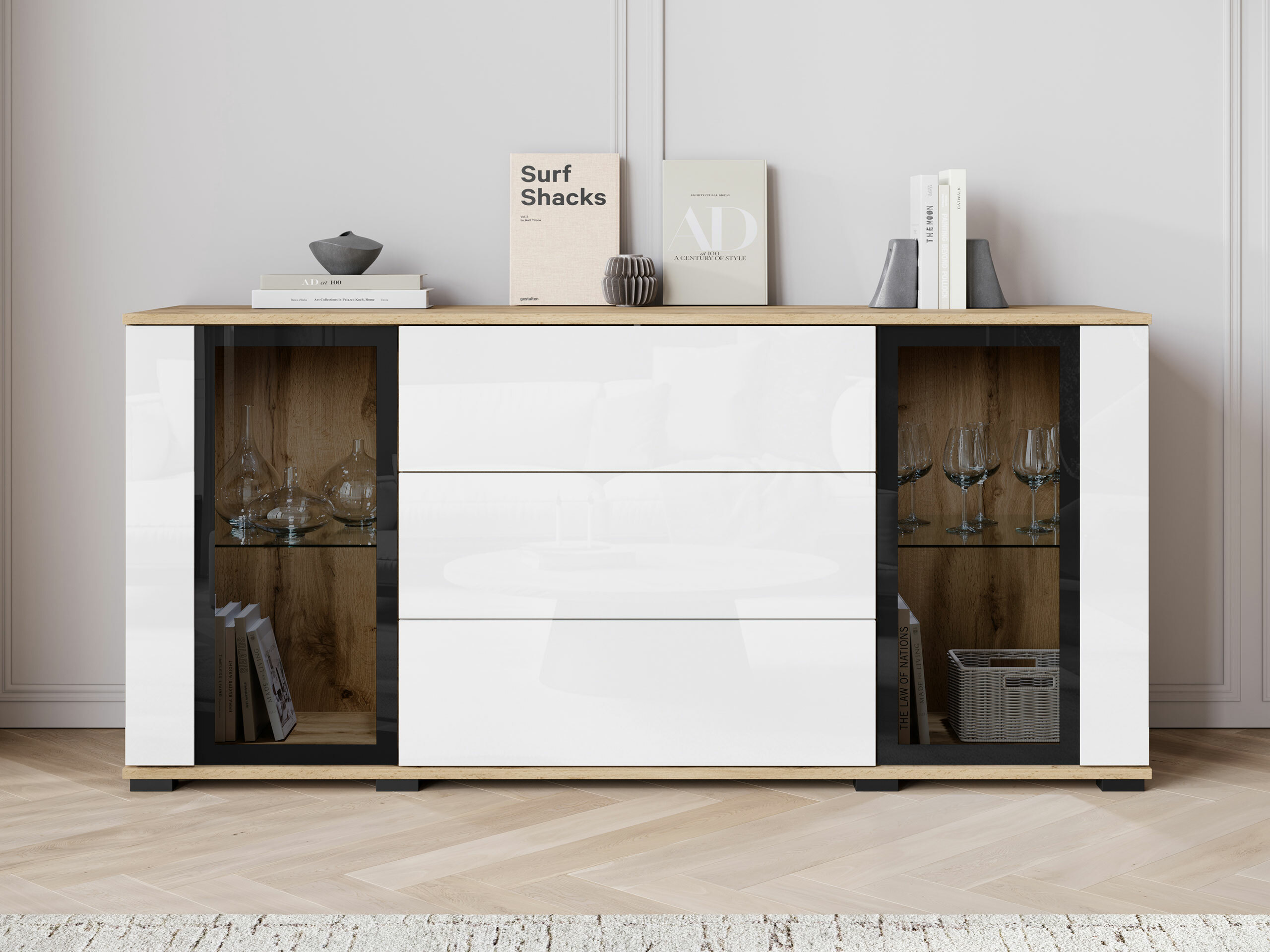 Cómoda Torcame 101 (Roble wotan + Blanco brillante)