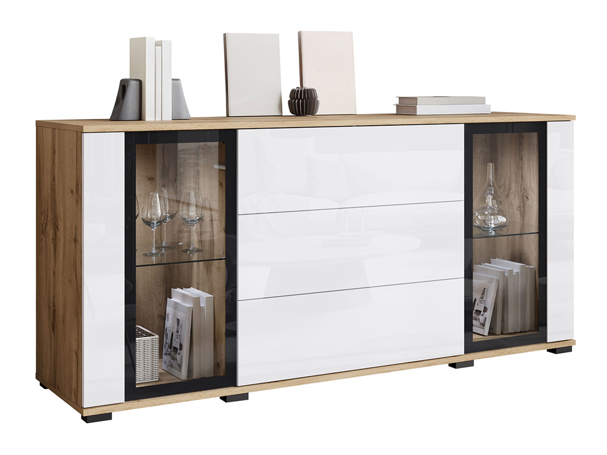 Cómoda Torcame 101 (Roble wotan + Blanco brillante)