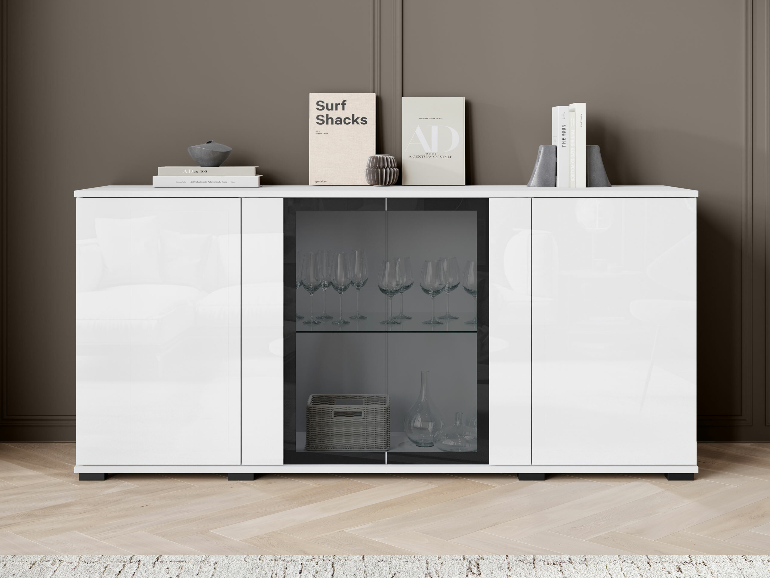 Aparador Torcame 102 (Blanco + Blanco brillante)