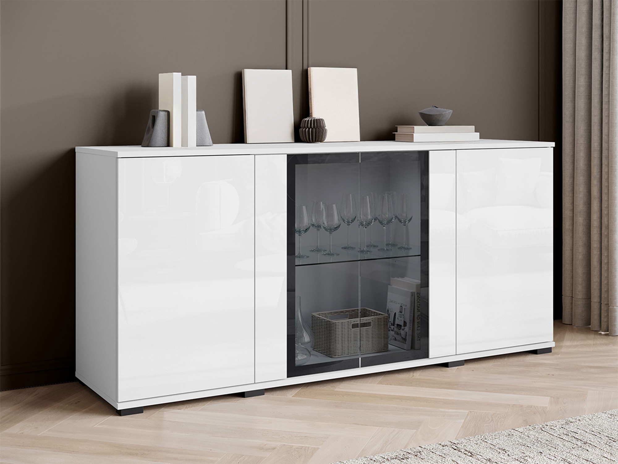 Aparador Torcame 102 (Blanco + Blanco brillante)