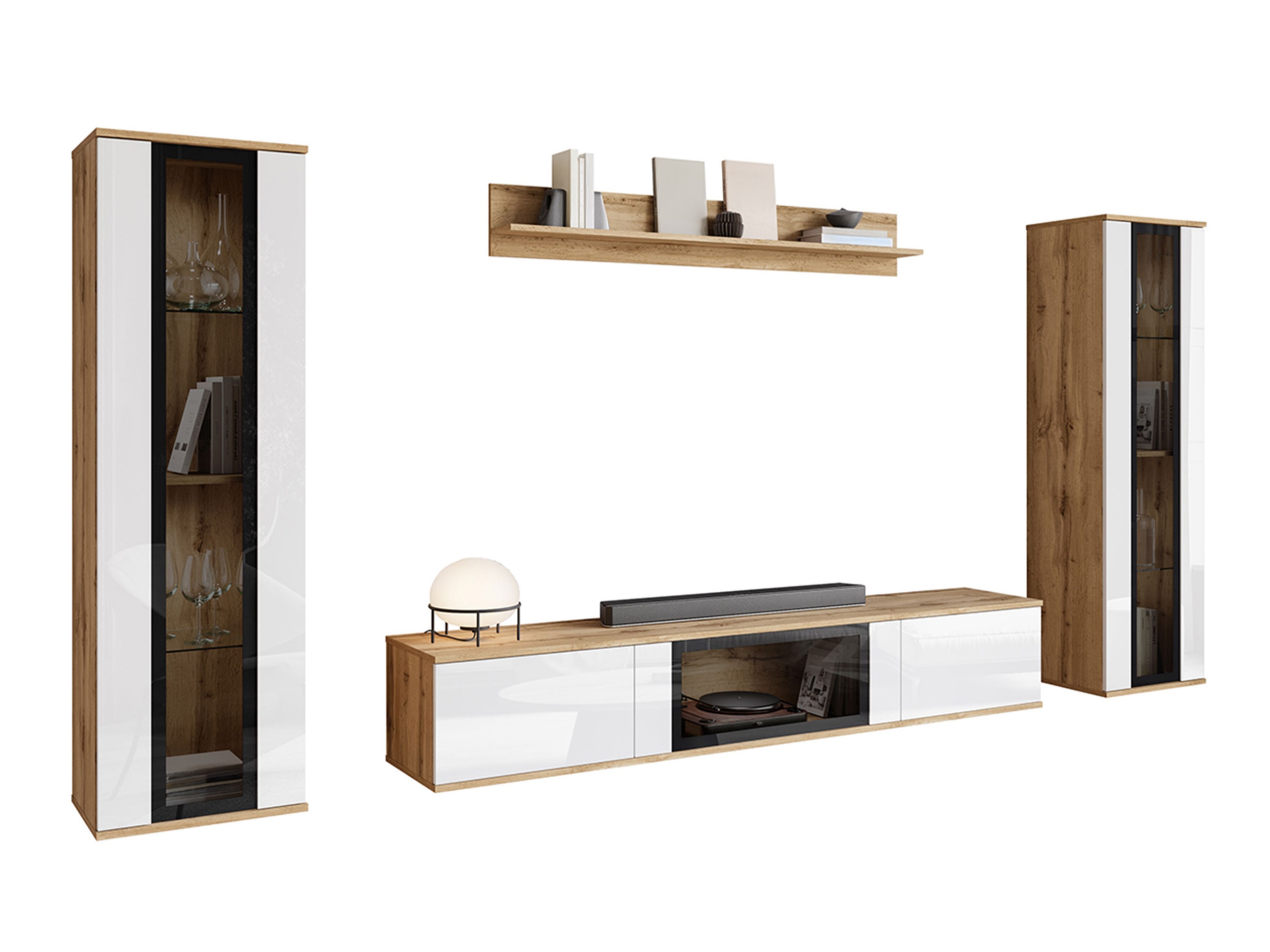 Conjunto de salón Torcame 103 (Roble wotan + Blanco brillante)