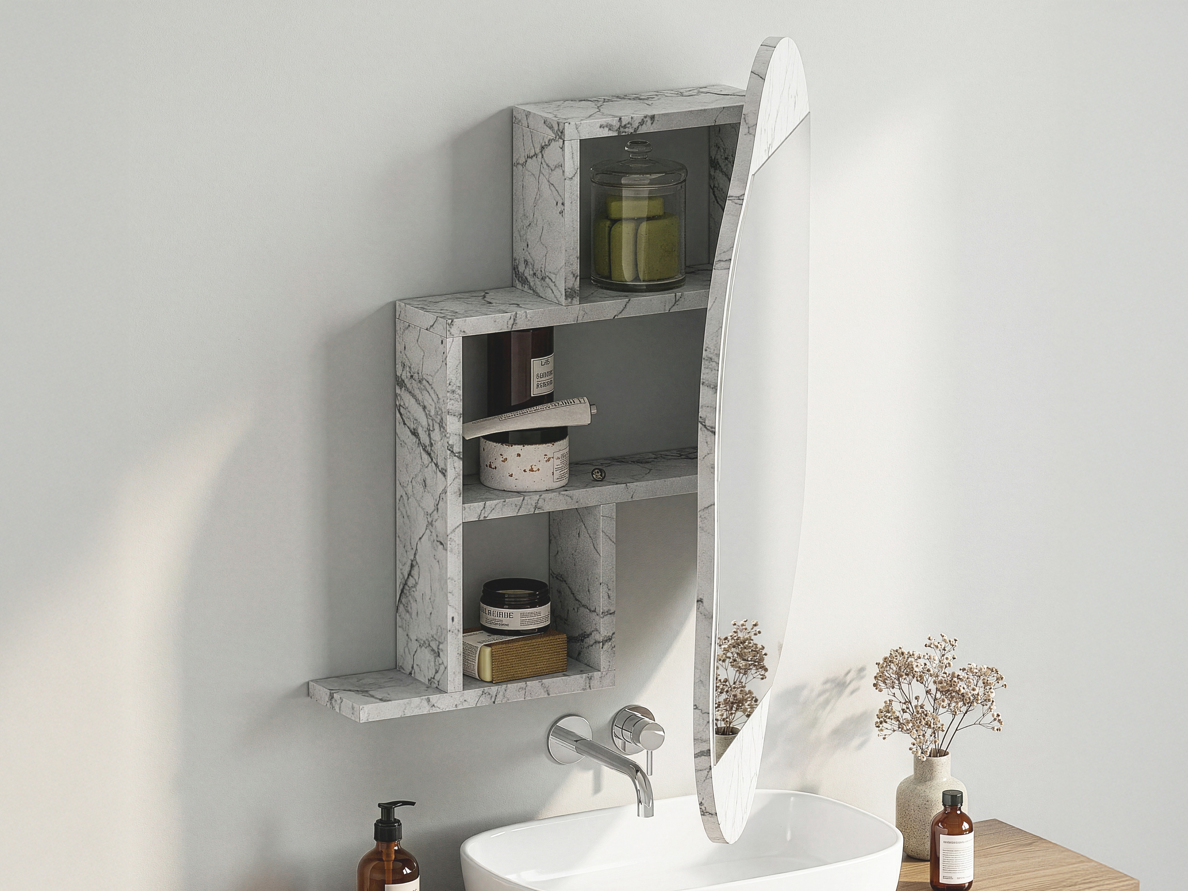 Mueble para baño con espejo Kailua 2711 (Mármol blanco)