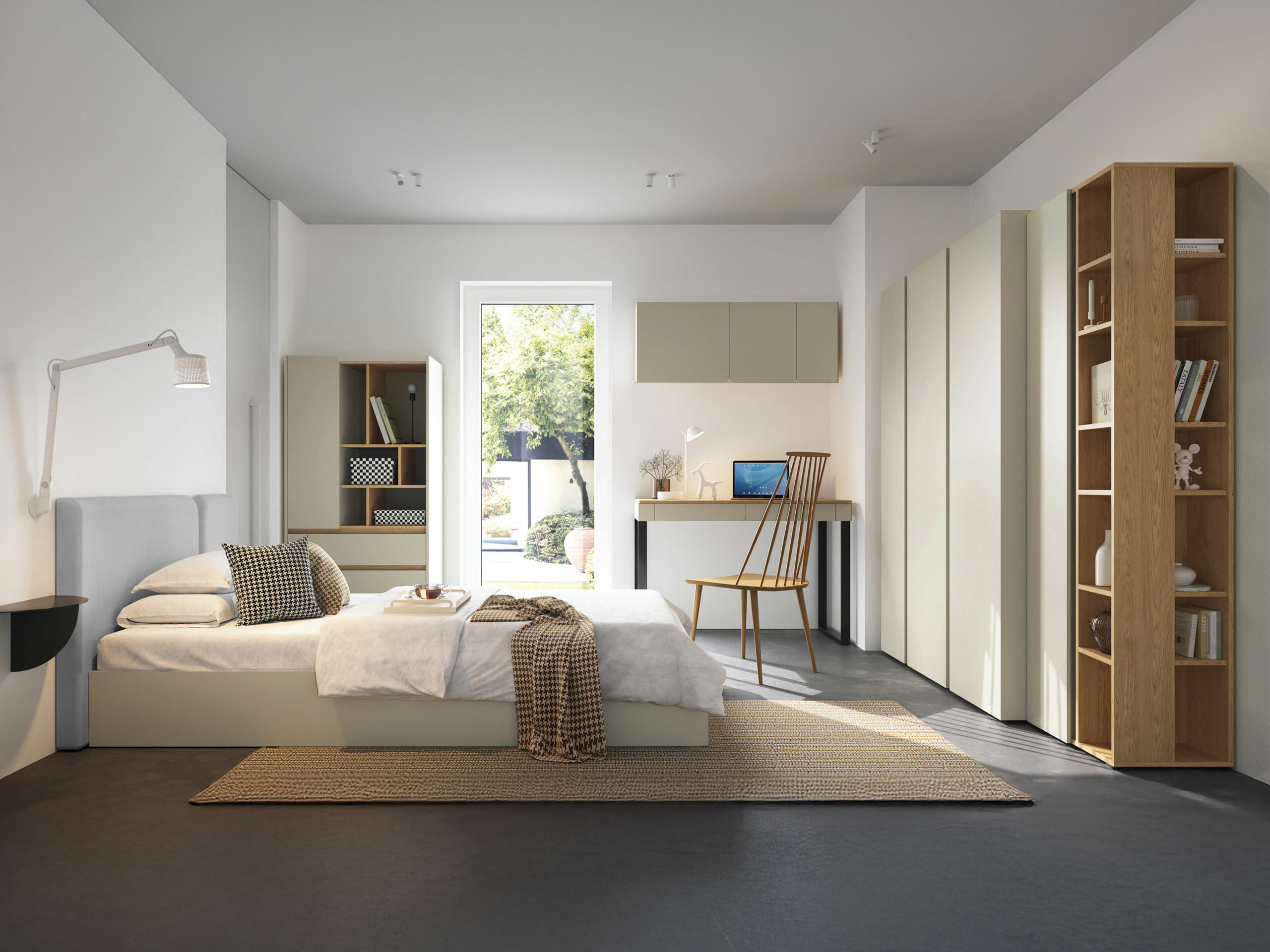 Cama Fiosono 112 (Verde polvoriento + Roble)