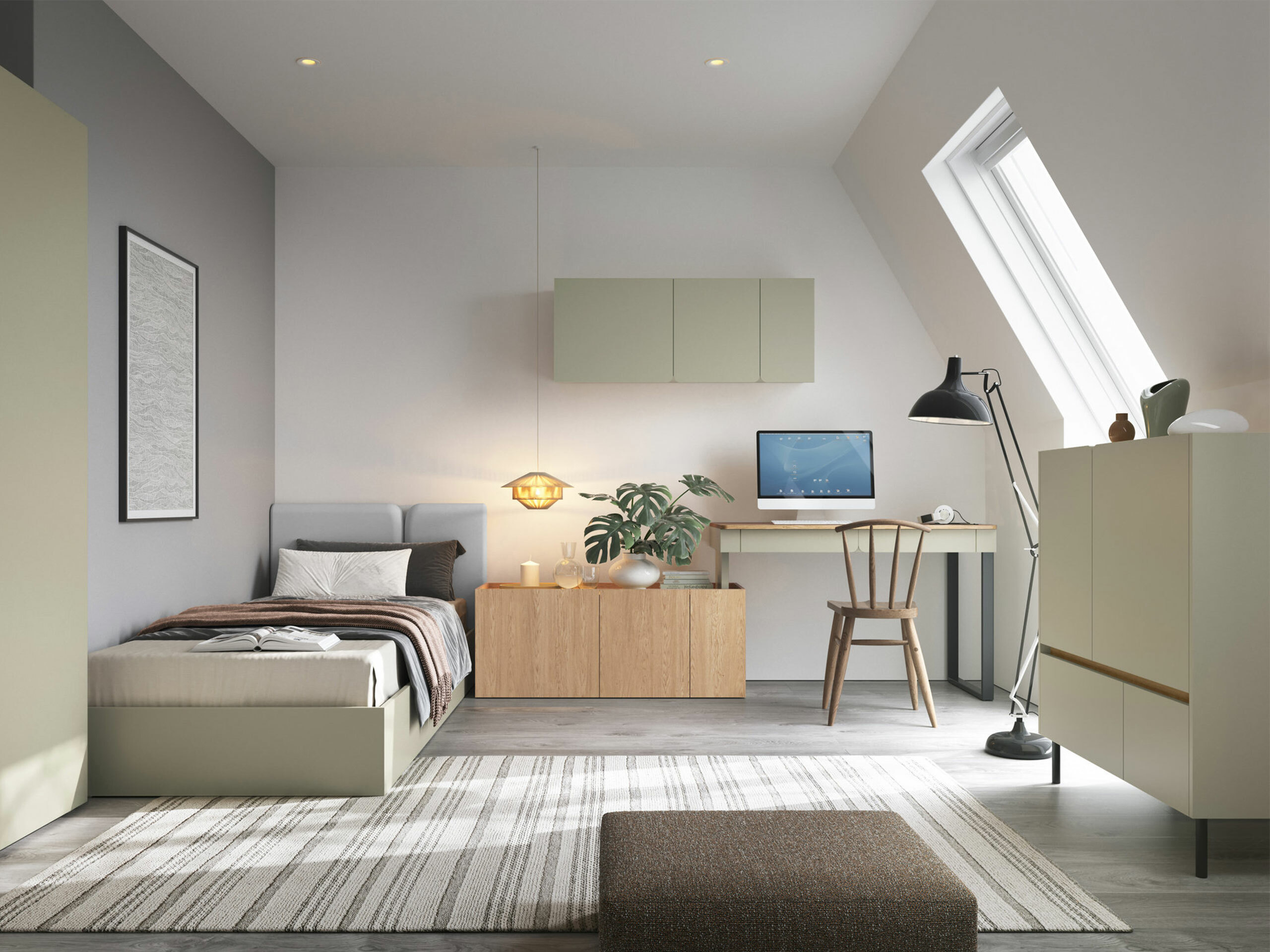 Cómoda Fiosono 107 (Verde polvoriento + Roble)