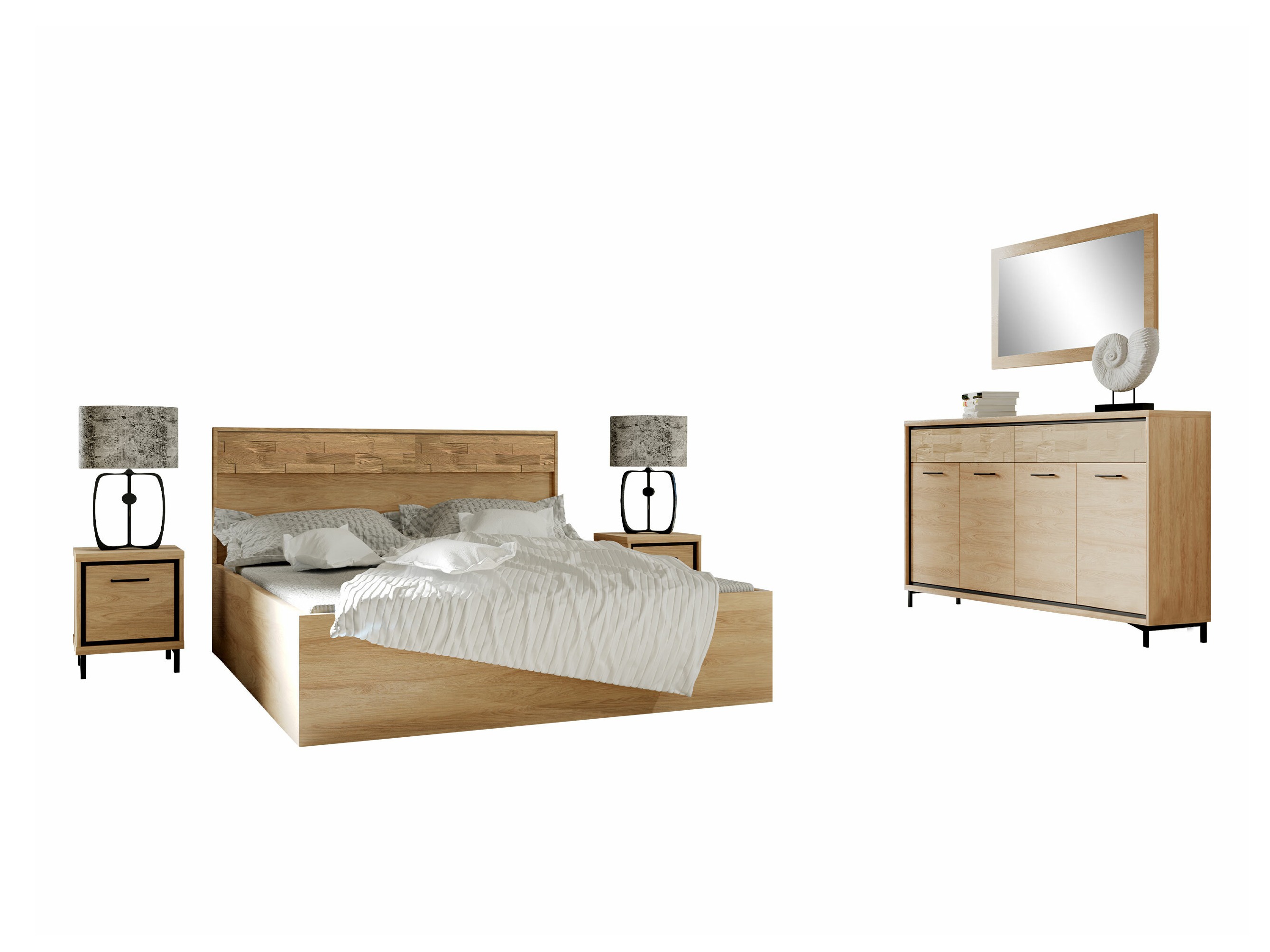 Conjunto de dormitorio Etrmoni 122 (Luminoso madera + Roble)