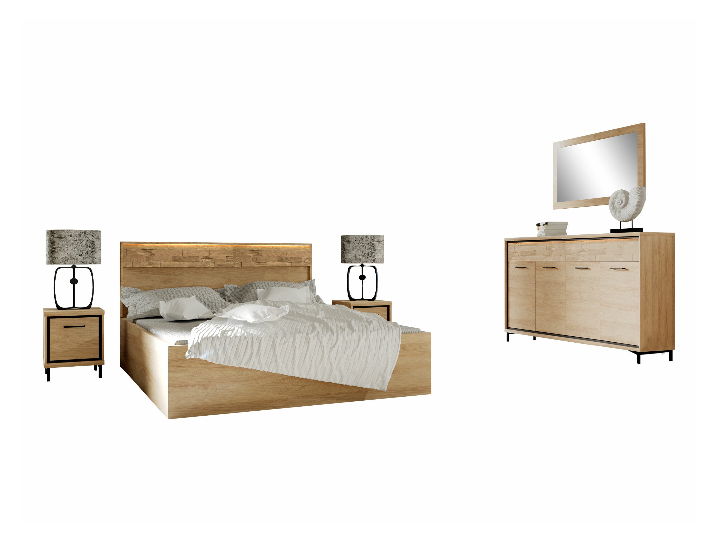 Conjunto de dormitorio Etrmoni 122 (Luminoso madera + Roble)
