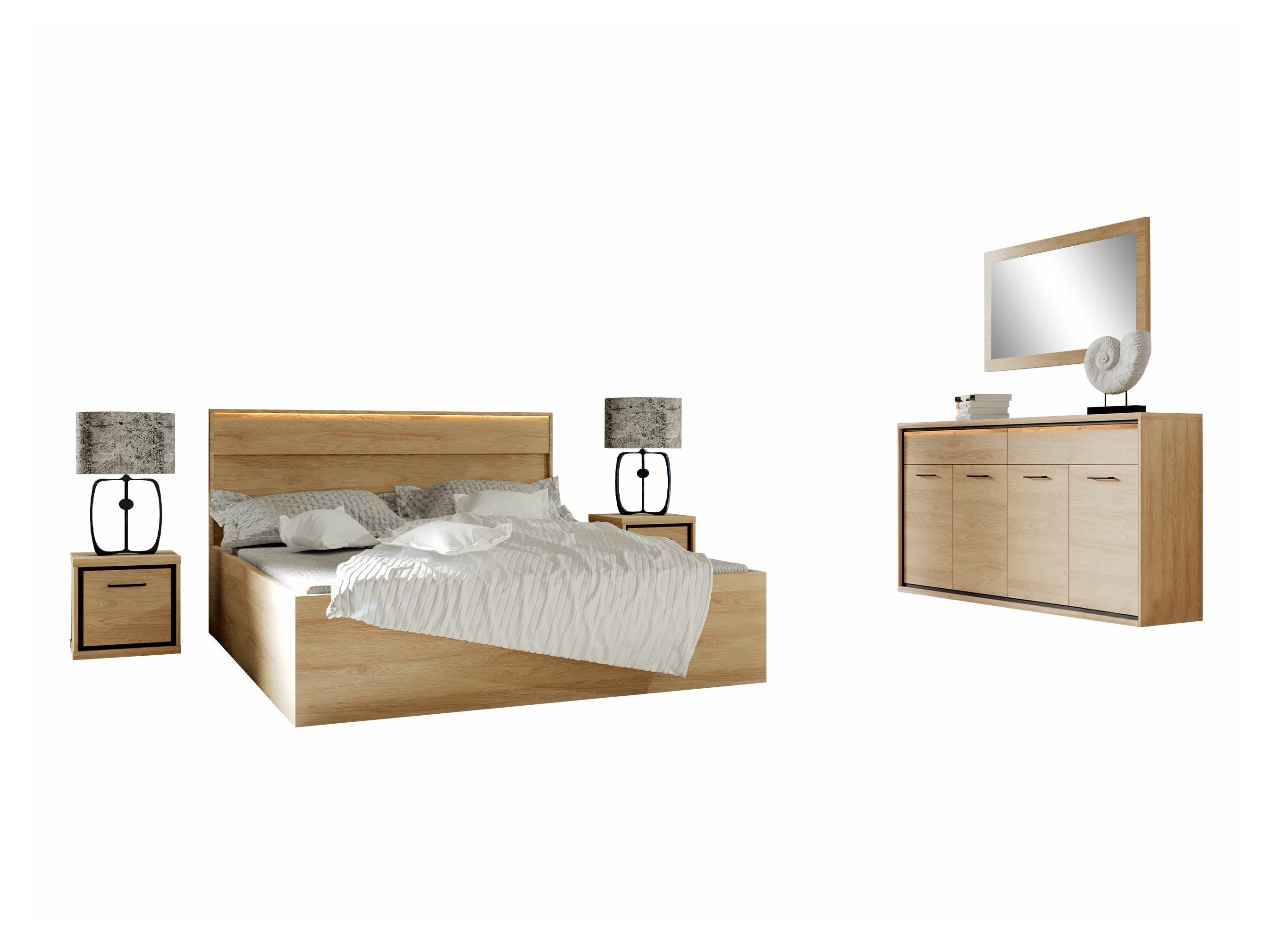 Conjunto de dormitorio Etrmoni 122 (Luminoso madera)