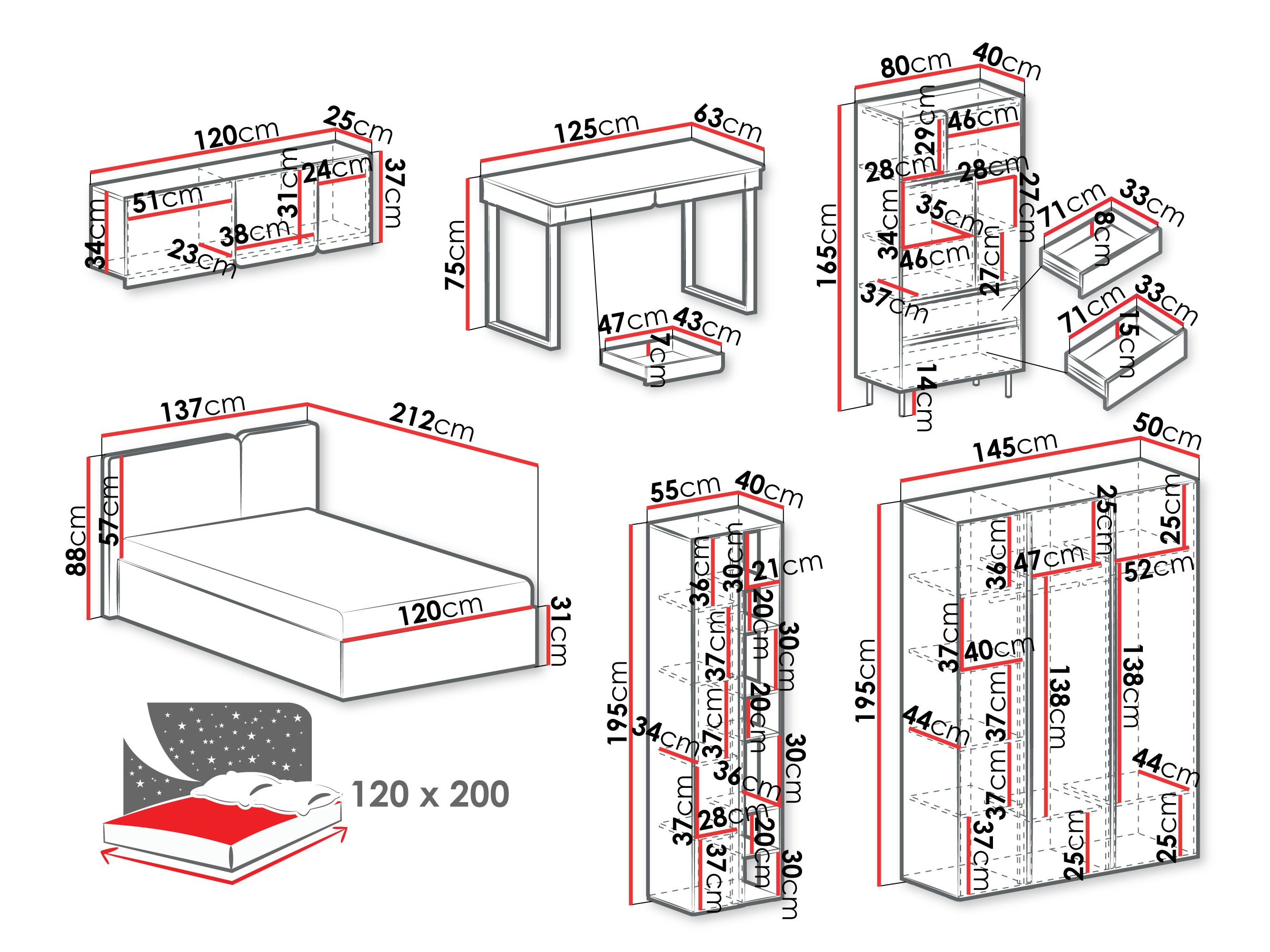 Conjunto de dormitorio Fiosono 113 (Eucalipto + Roble)
