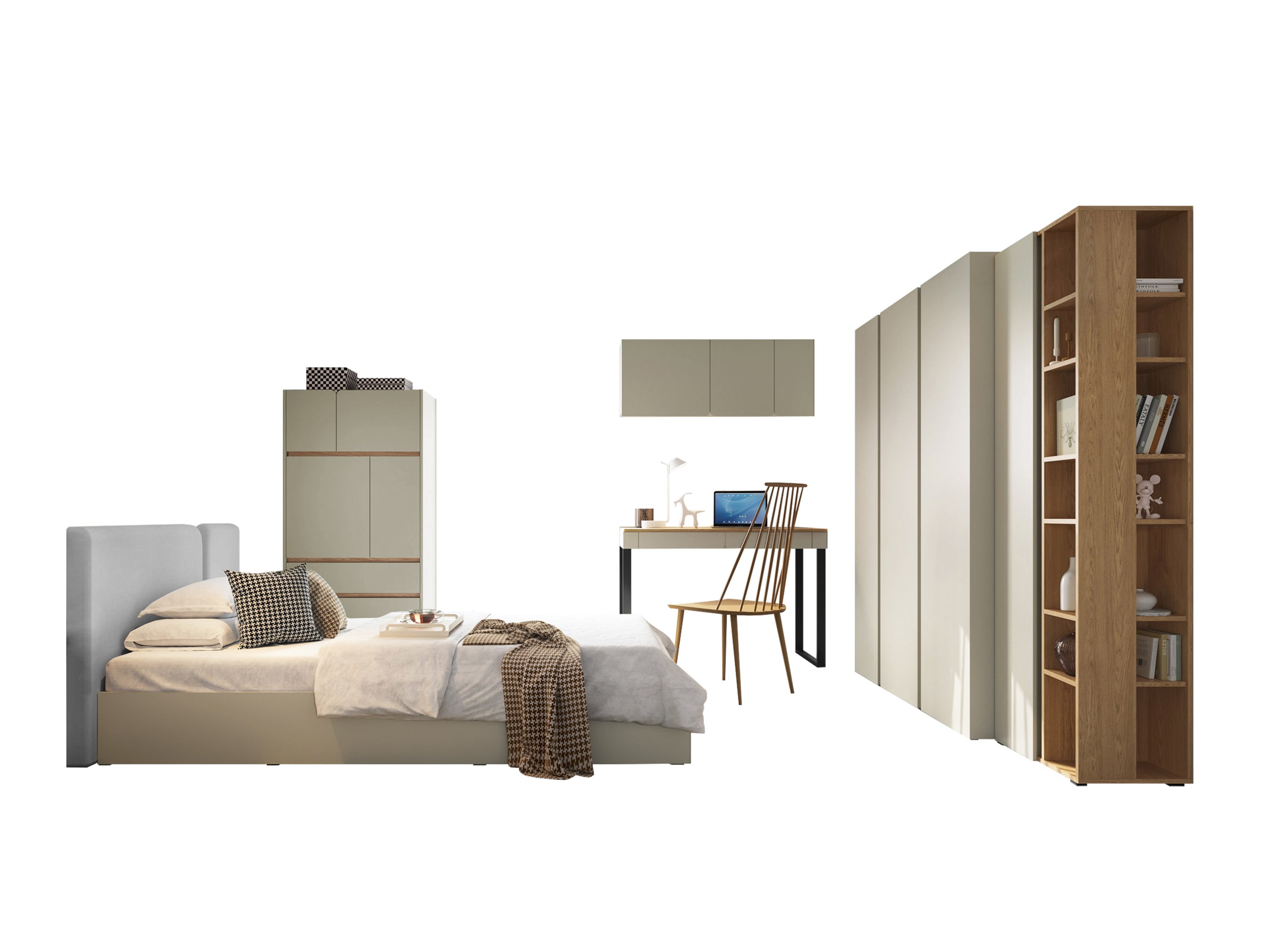 Conjunto de dormitorio Fiosono 113 (Verde polvoriento + Roble)