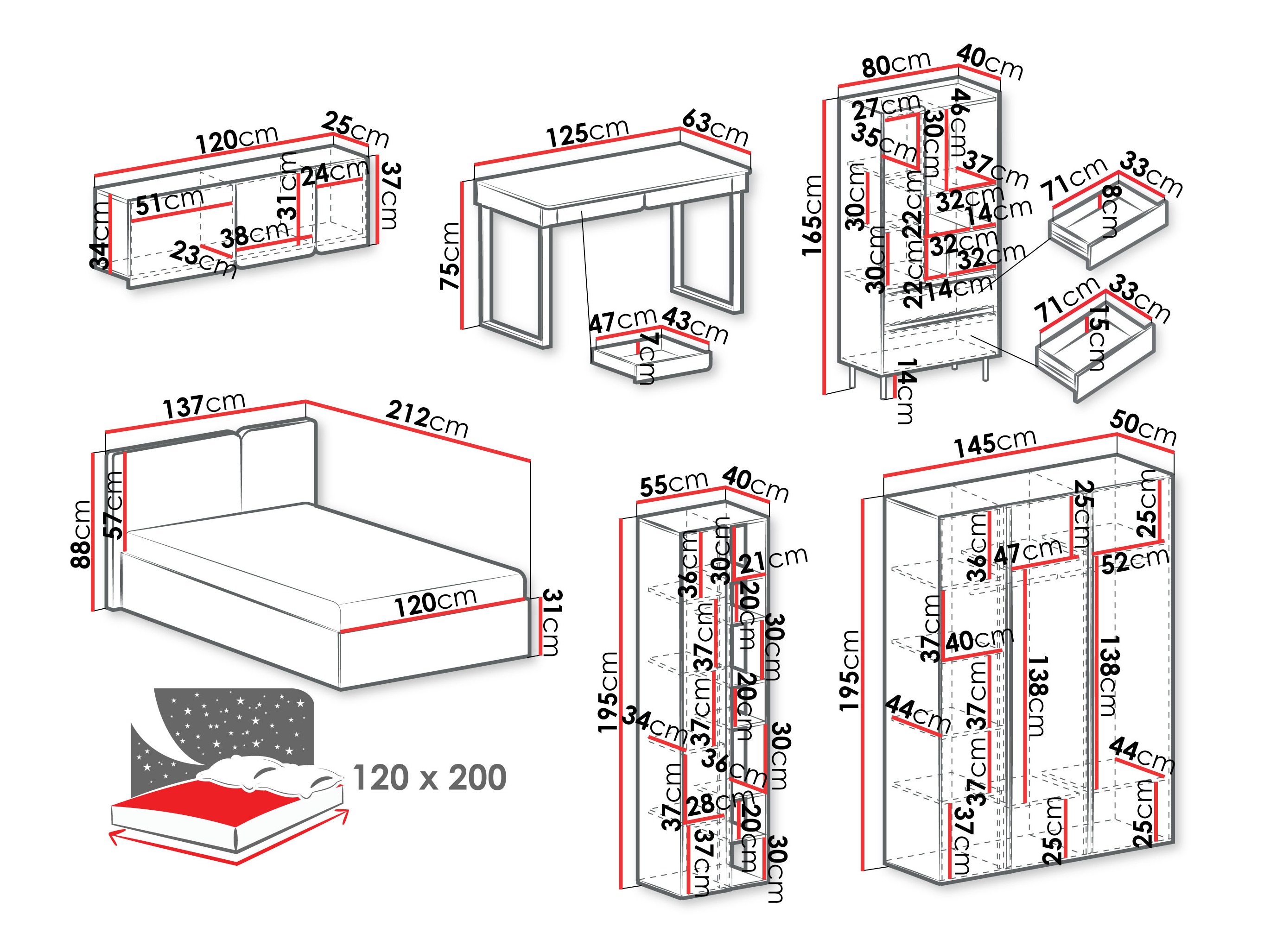 Conjuntos de muebles Fiosono 114 (Beige + Roble)