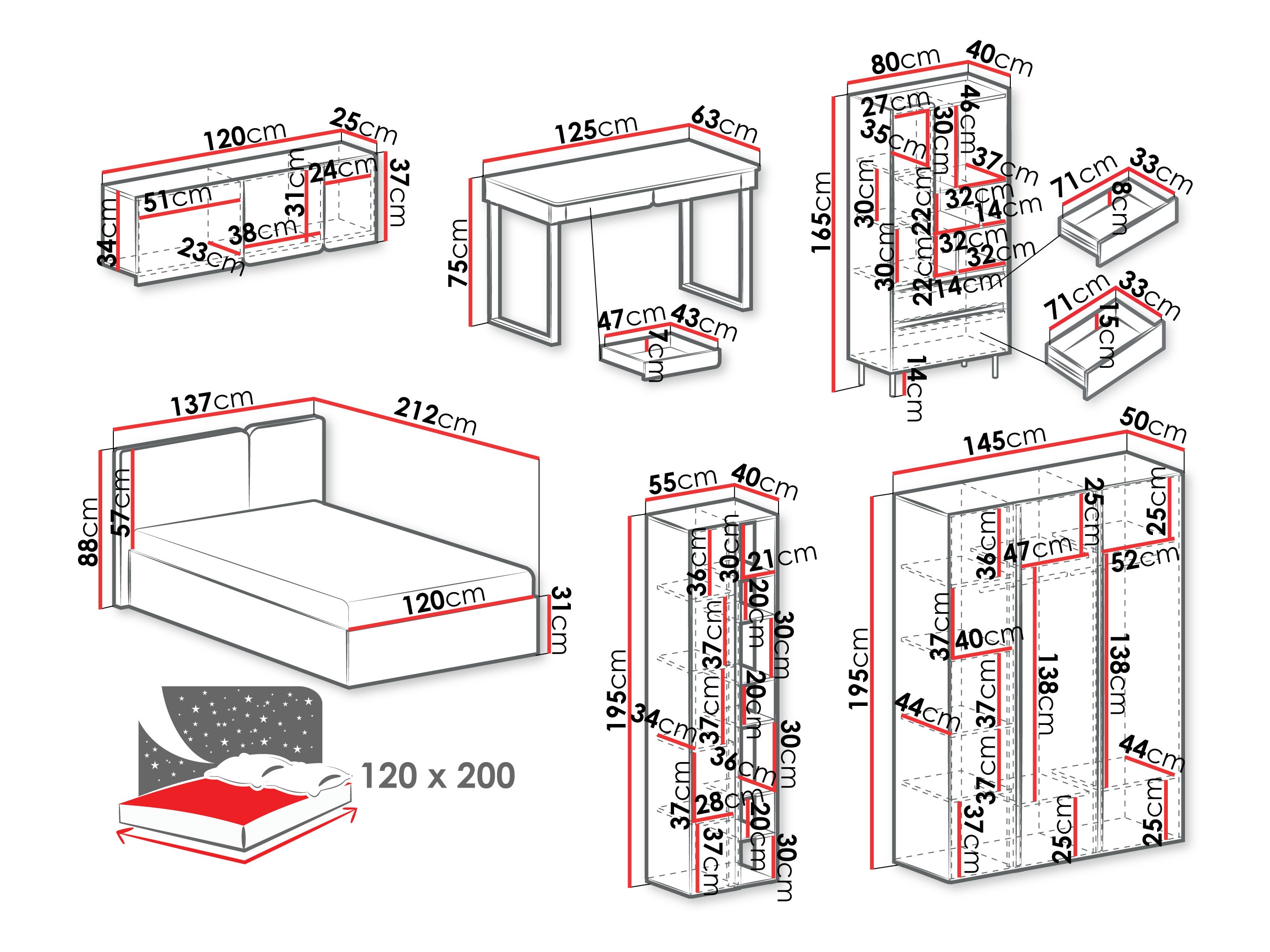 Conjuntos de muebles Fiosono 114 (Eucalipto + Roble)