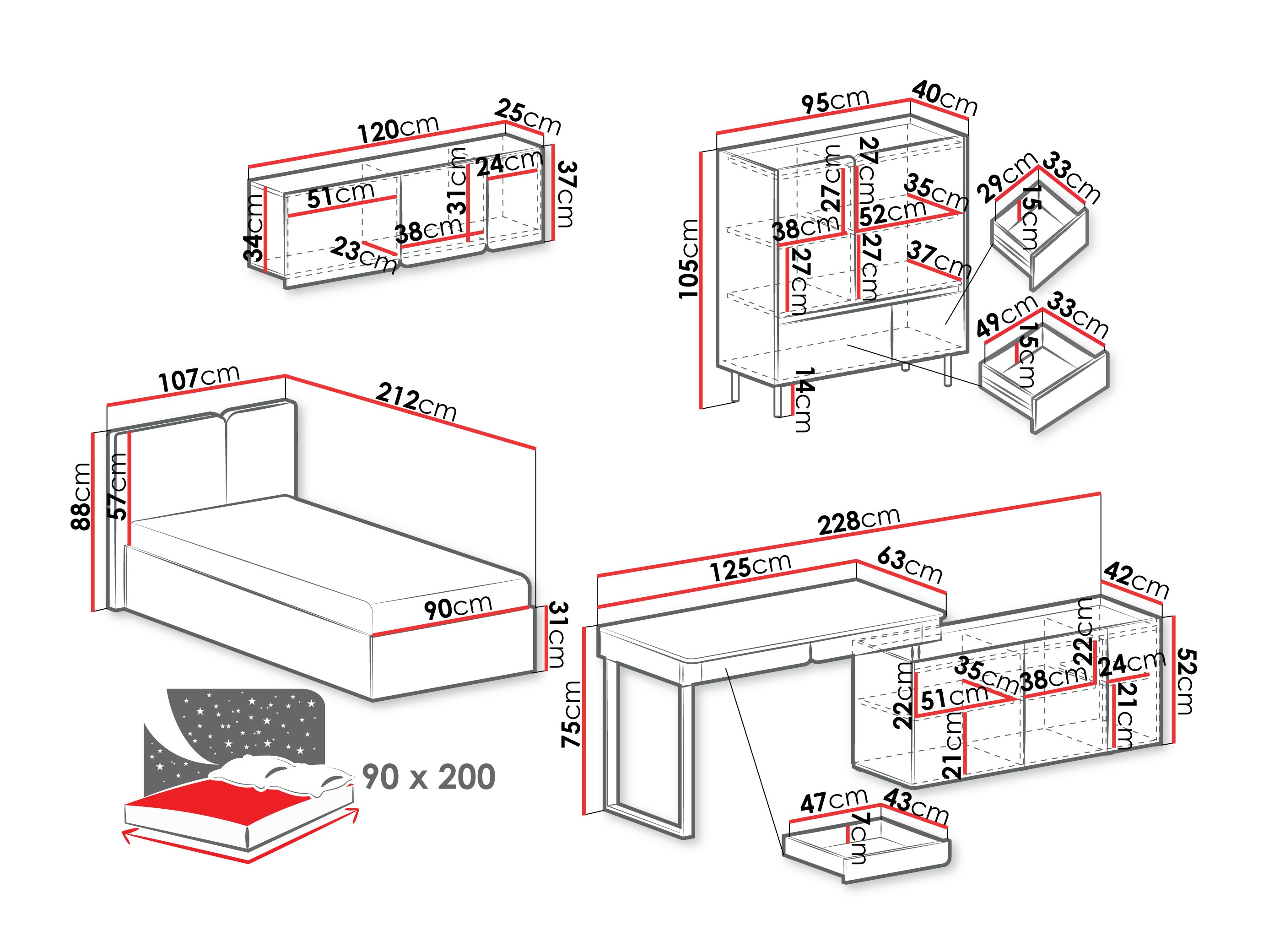 Conjuntos de muebles Fiosono 115 (Beige + Roble)