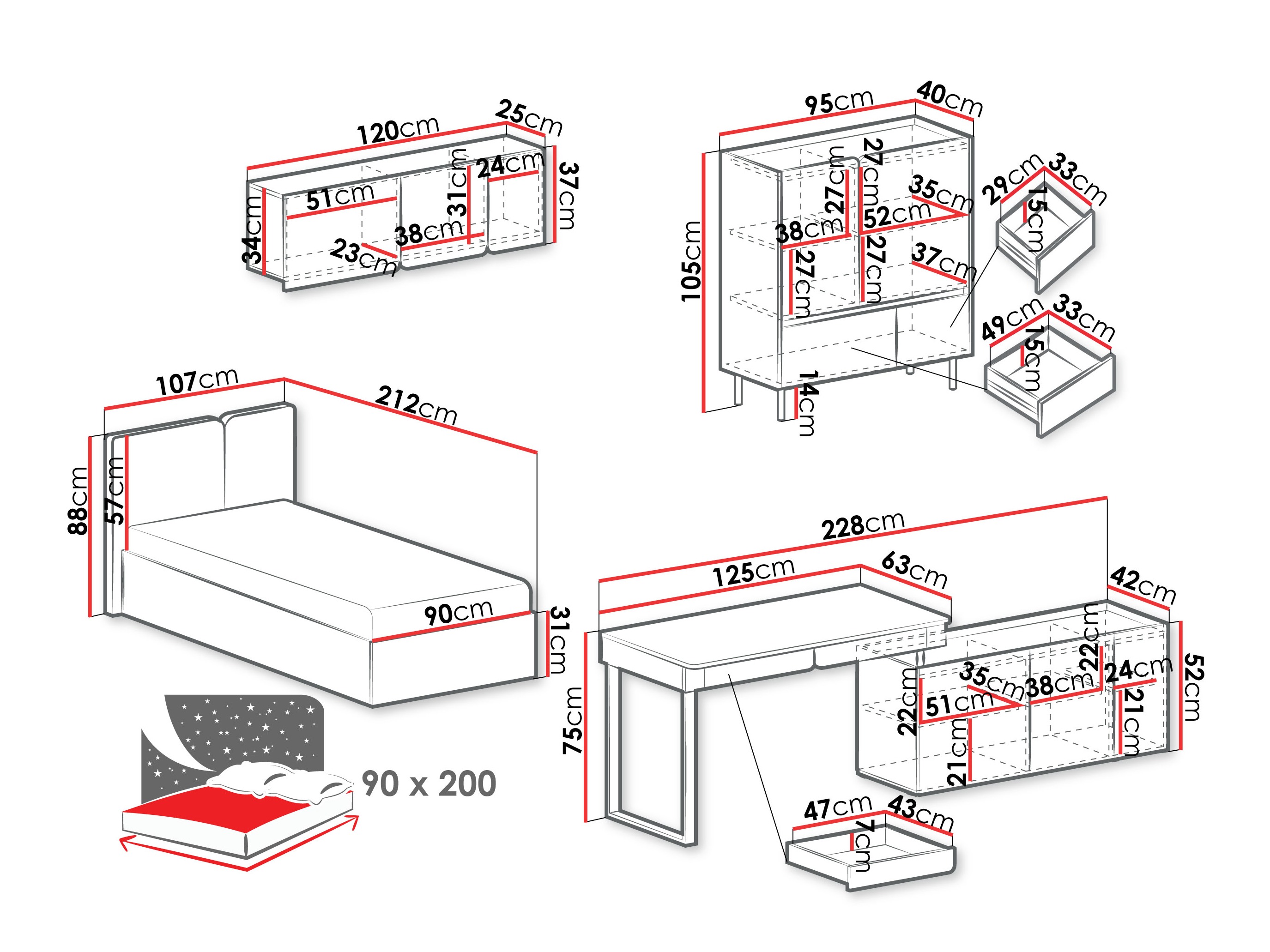 Conjuntos de muebles Fiosono 115 (Eucalipto + Roble)